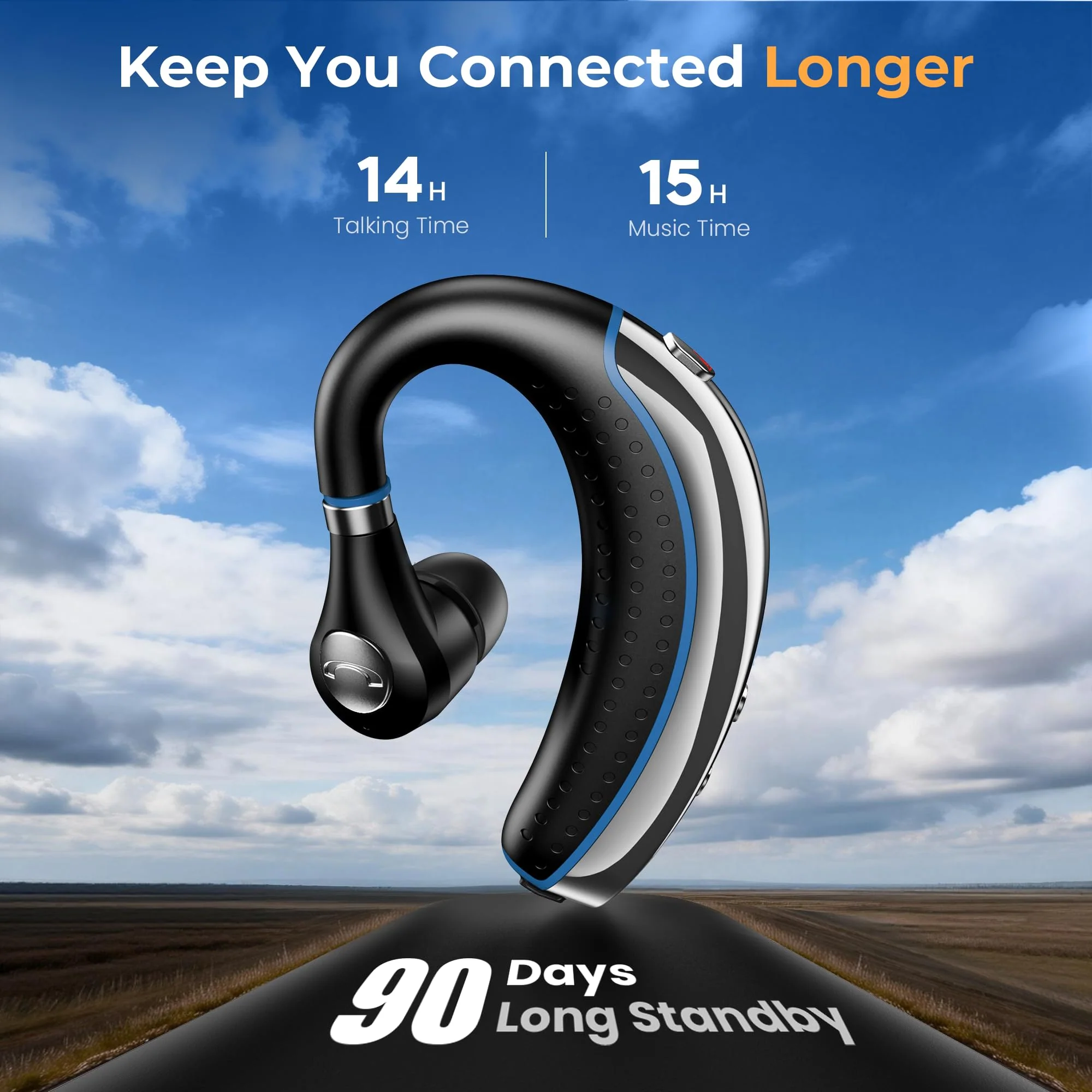 Bluetooth Headset, Bluetooth Earpiece with Noise Canceling Microphone, 0.53oz Ultralight V5.3 Wireless Headset with Charging Case Mute Button 56H Playtime Multi point for Work Cell Phone Driver Office Black - Image 6