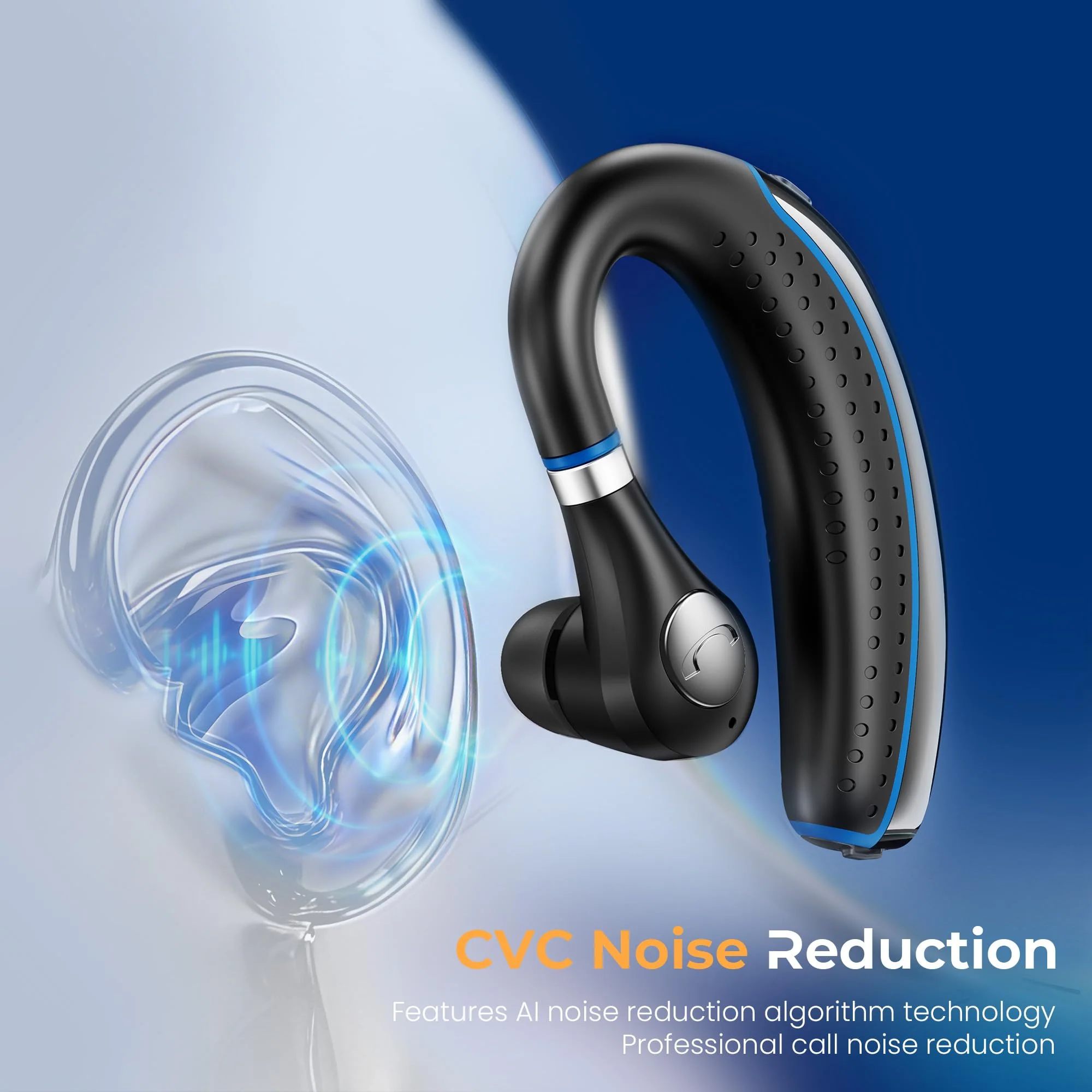 Bluetooth Headset, Bluetooth Earpiece with Noise Canceling Microphone, 0.53oz Ultralight V5.3 Wireless Headset with Charging Case Mute Button 56H Playtime Multi point for Work Cell Phone Driver Office Black - Image 7