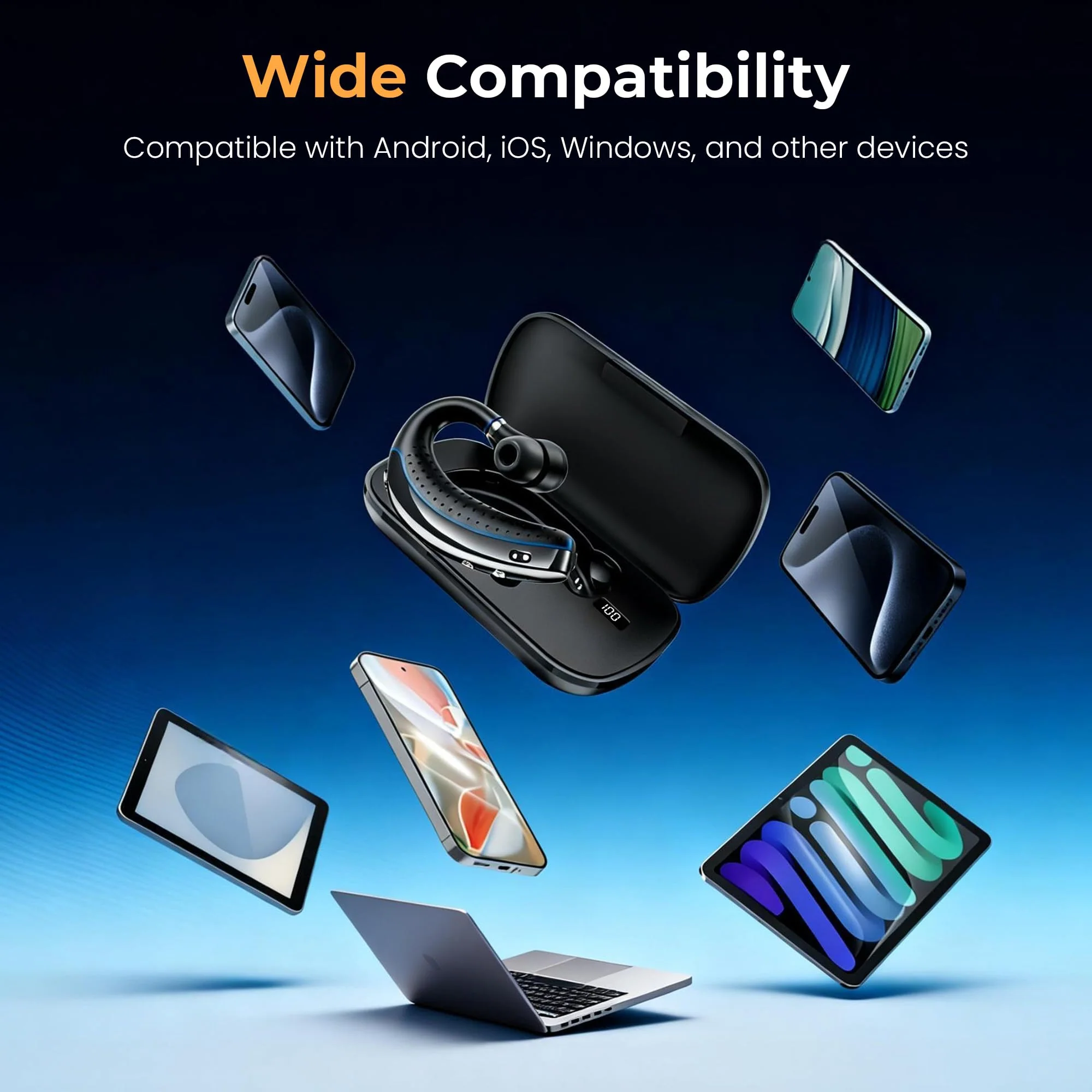 Bluetooth Headset, Bluetooth Earpiece with Noise Canceling Microphone, 0.53oz Ultralight V5.3 Wireless Headset with Charging Case Mute Button 56H Playtime Multi point for Work Cell Phone Driver Office Black - Image 8