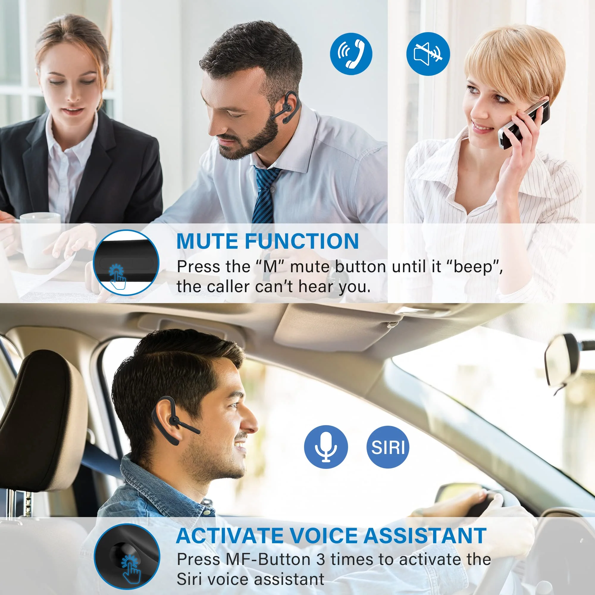 Bluetooth Headset, Dual Microphone Wireless Headset with USB Dongle for Computer, 45H Talking Time Compatible to Connect to Your PC Mac Works with MS Teams, Zoom - Image 3