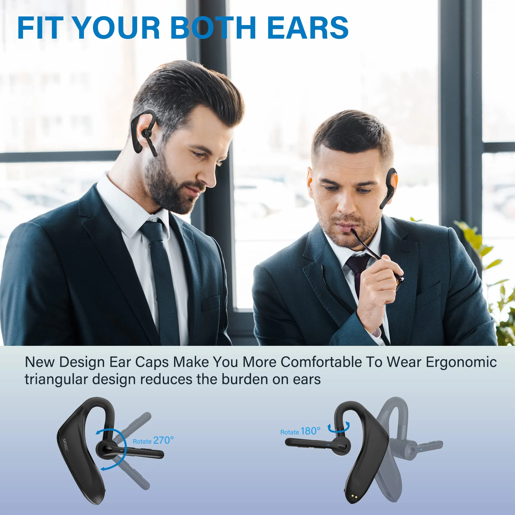 Bluetooth Headset, Dual Microphone Wireless Headset with USB Dongle for Computer, 45H Talking Time Compatible to Connect to Your PC Mac Works with MS Teams, Zoom - Image 6