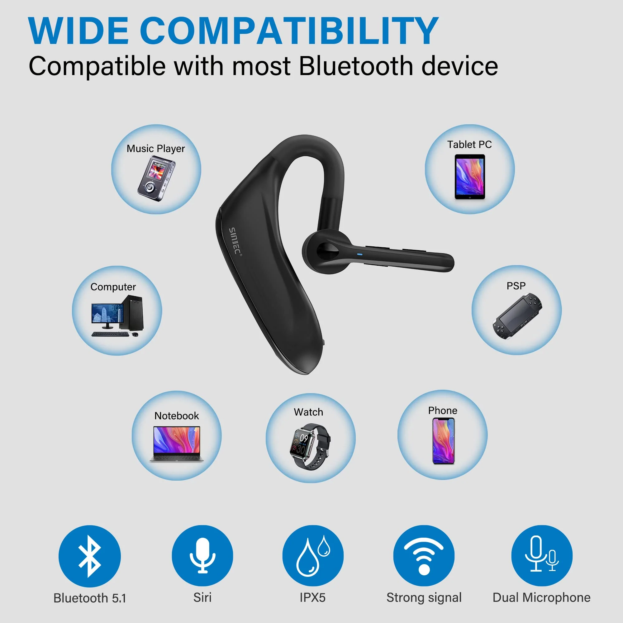 Bluetooth Headset, Dual Microphone Wireless Headset with USB Dongle for Computer, 45H Talking Time Compatible to Connect to Your PC Mac Works with MS Teams, Zoom - Image 7