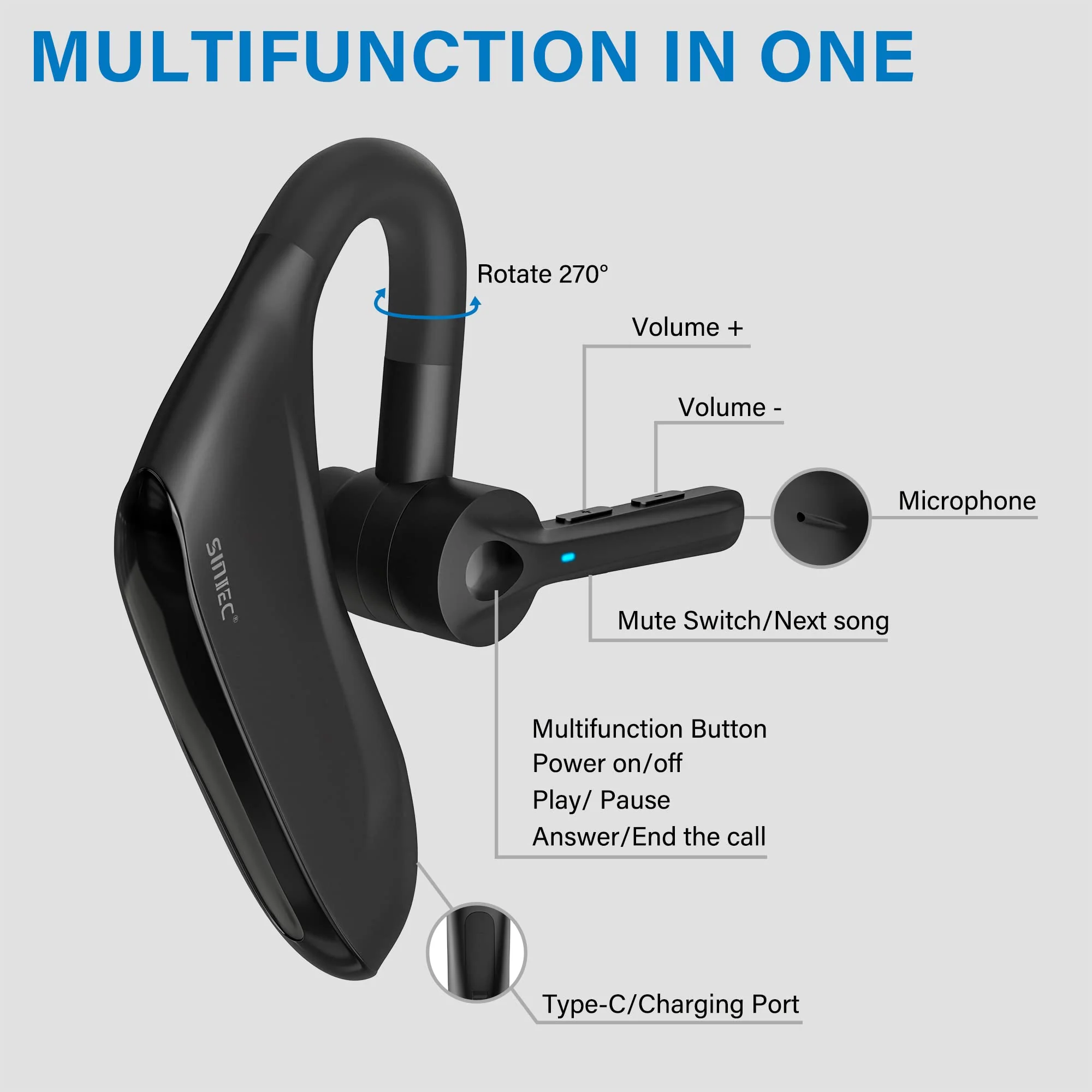 Bluetooth Headset, Dual Microphone Wireless Headset with USB Dongle for Computer, 45H Talking Time Compatible to Connect to Your PC Mac Works with MS Teams, Zoom - Image 8