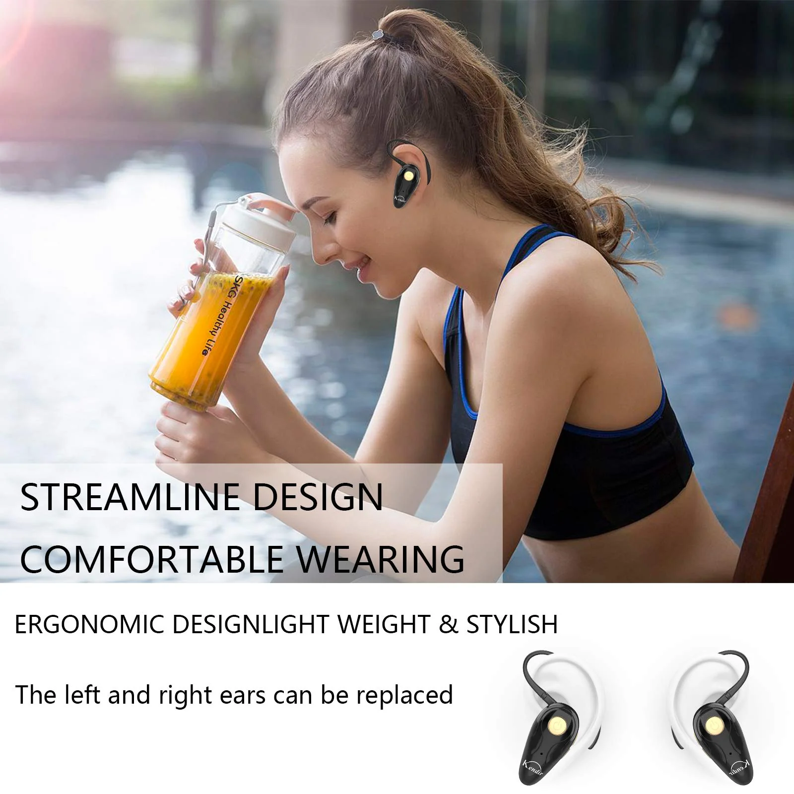 Bluetooth Headset, Kendir V5.0 Ultralight Wireless Headphone Cell Phone Earpiece with Mic Headsetcase,Volume Control, Handsfree Earbud,Compatible with Android/iPhone/Smartphones/Laptop Black - Image 3