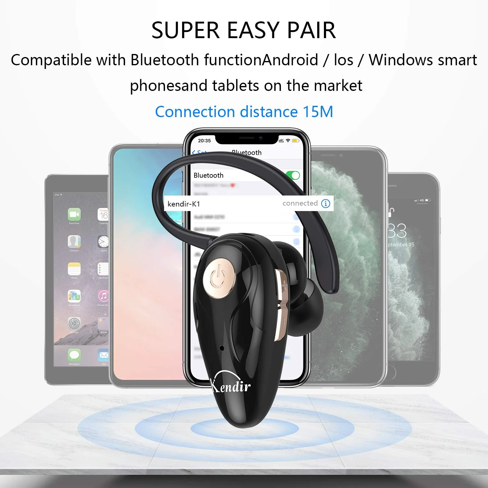 Bluetooth Headset, Kendir V5.0 Ultralight Wireless Headphone Cell Phone Earpiece with Mic Headsetcase,Volume Control, Handsfree Earbud,Compatible with Android/iPhone/Smartphones/Laptop Black - Image 5