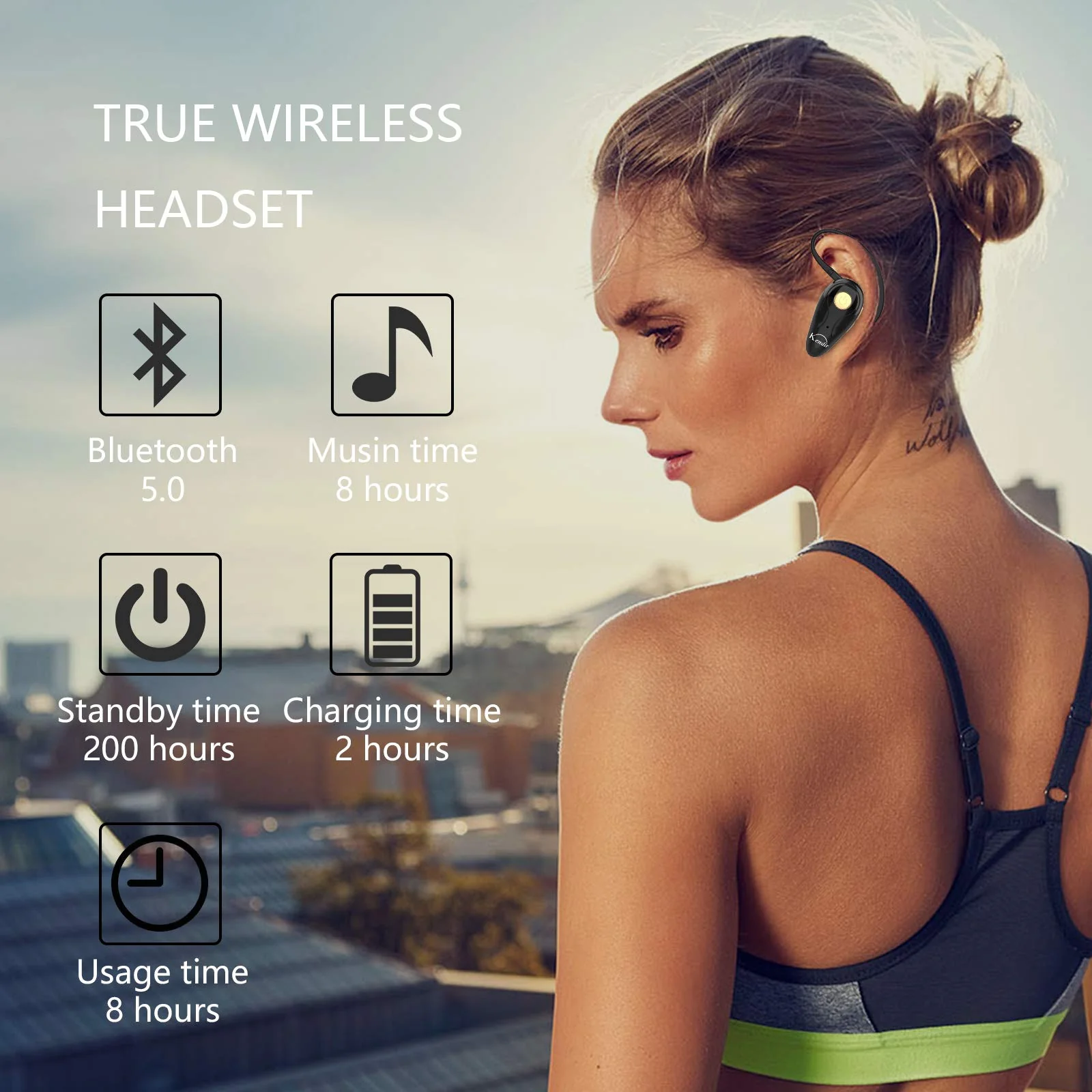 Bluetooth Headset, Kendir V5.0 Ultralight Wireless Headphone Cell Phone Earpiece with Mic Headsetcase,Volume Control, Handsfree Earbud,Compatible with Android/iPhone/Smartphones/Laptop Black - Image 6