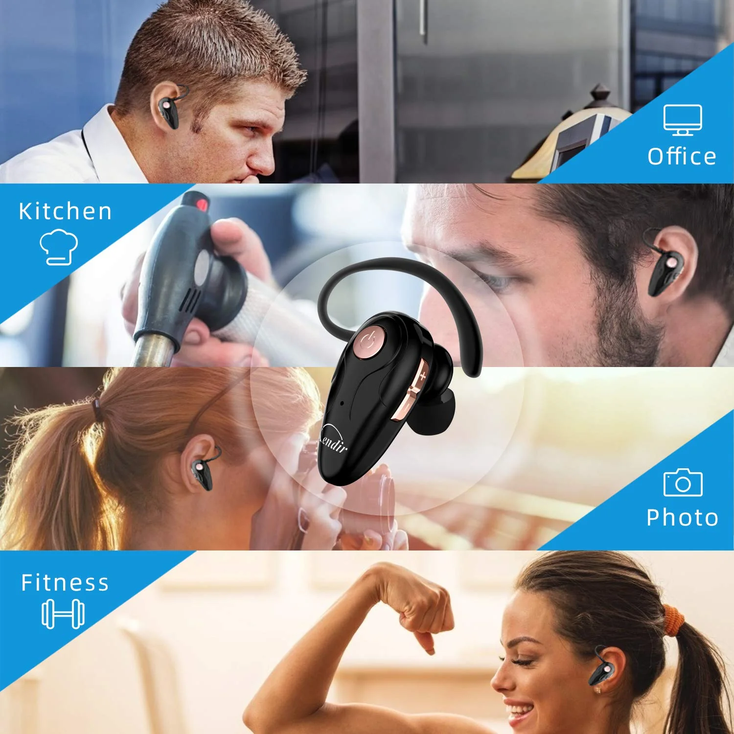 Bluetooth Headset, Kendir V5.0 Ultralight Wireless Headphone Cell Phone Earpiece with Mic Headsetcase,Volume Control, Handsfree Earbud,Compatible with Android/iPhone/Smartphones/Laptop Black - Image 7