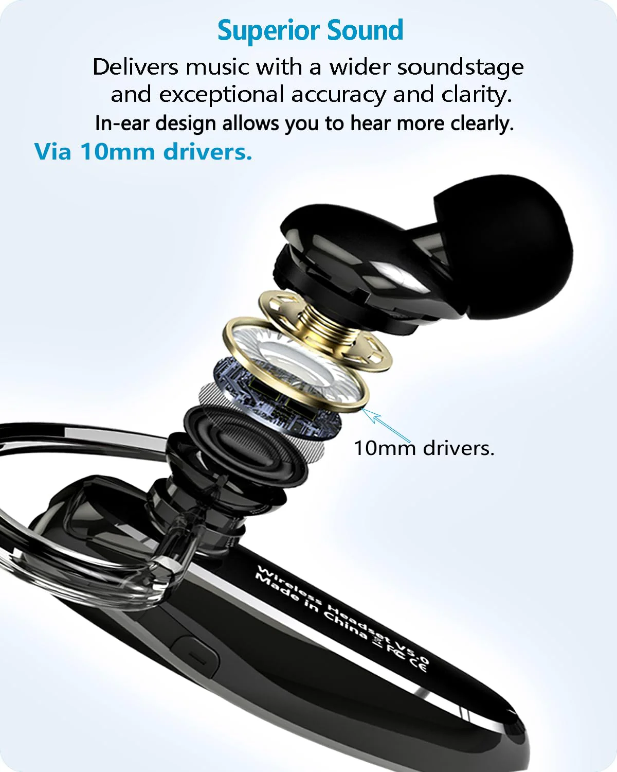 Bluetooth Headset, V5.1 Ultralight Wireless Handsfree Earpiece Cell Phone with Noise Cancellation Microphone for Cell Phone/PC Tablet/Laptop Computer, Headphones for Trucker/Driver/Business - Image 4