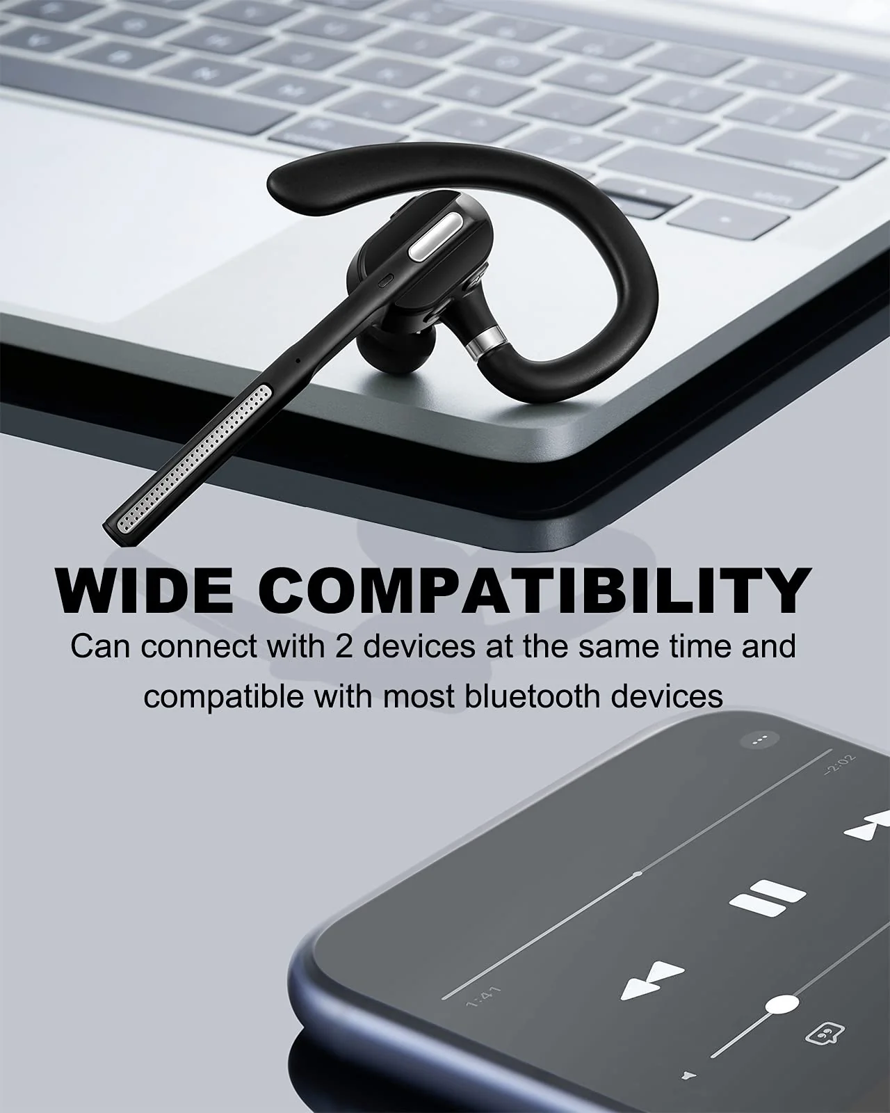 Bluetooth Headset V5.1, Wireless Headset with Battery Display Charging Case, Bluetooth Earpiece with Noise Canceling Mic for Driving, Office, Business, Compatible with Cell Phone and PC - Image 3