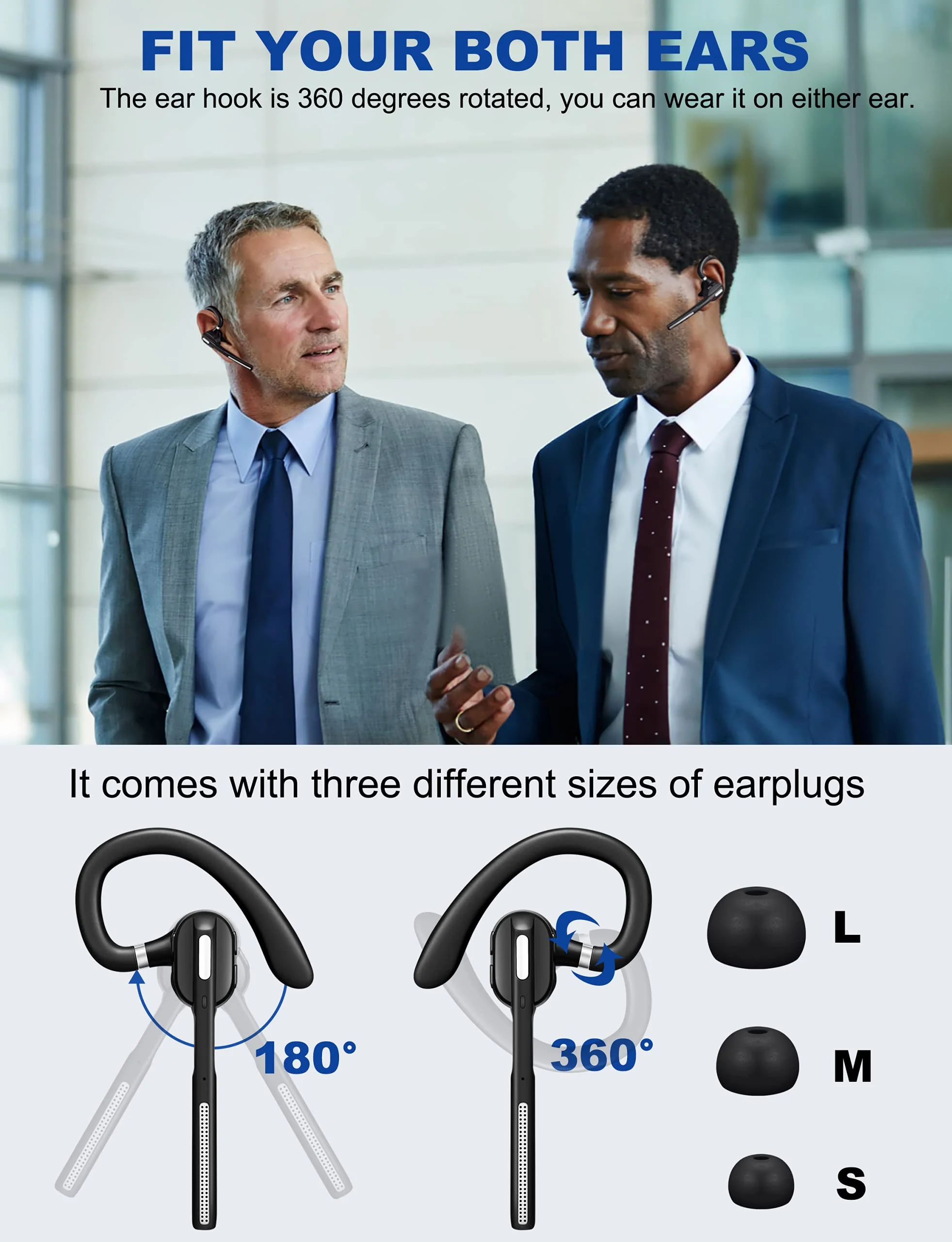 Bluetooth Headset V5.1, Wireless Headset with Battery Display Charging Case, Bluetooth Earpiece with Noise Canceling Mic for Driving, Office, Business, Compatible with Cell Phone and PC - Image 5