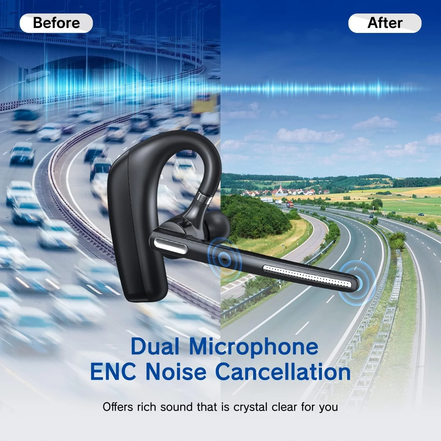 Bluetooth Headset - Wireless Headset with Microphone 90 Days Standby/110 Hours Talktime, Bluetooth Earpiece for Cell Phone/PC Tablet/Laptop Computer, Headphones for Trucker/Driver/Business - Image 3