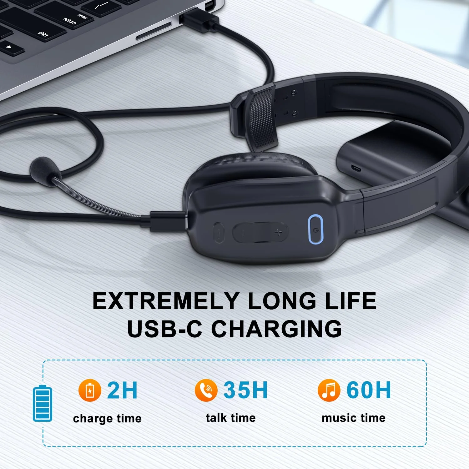 Bluetooth Headset, Wireless Trucker Headset with Noise Canceling Microphone Truck Driver Headphone with Mute Button-Work 60Hrs for Cellphone Office Work - Image 3