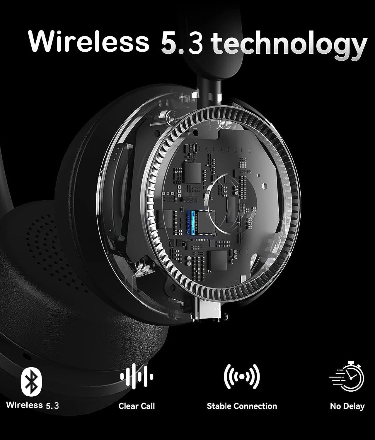 Bluetooth Headset with AI Noise Cancelling Microphone, V5.3 Wireless Headphones with USB Dongle, Charging Station, Microphone Mute Switch, Wireless Headsets for Work Black - Image 7