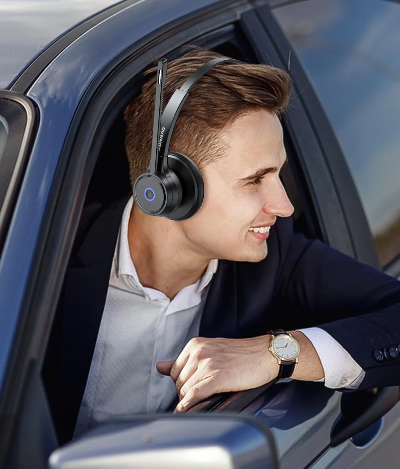 Bluetooth Headset with AI Noise Cancelling Microphone, V5.3 Wireless Headphones with USB Dongle, Charging Station, Microphone Mute Switch, Wireless Headsets for Work Black - Image 9