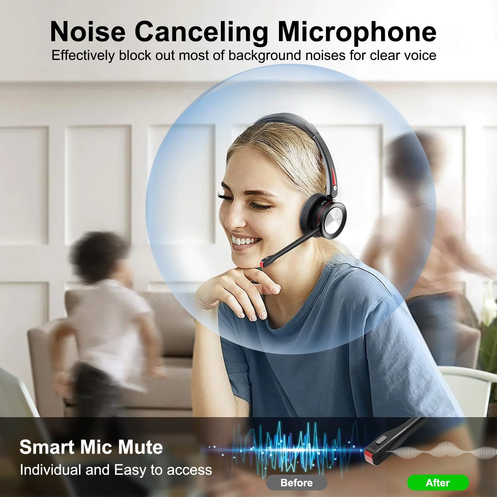 Bluetooth Headset with Microphone Noise Cacenling, Mono Wireless Headset with Mic & Mute Button, 40 Hrs Working Time, Bluetooth Office PC Headset for Call Center Work Laptop Teams Meeting 890BT - Image 2