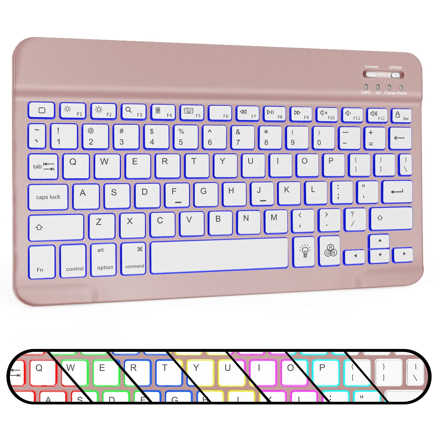 Bluetooth Keyboard, OMOTON Wireless Rechargeable Keyboard for iPad, iPad Pro, iPad Mini, iPad Air with Illuminated LED (Rose Gold) Rose Gold - Image 3