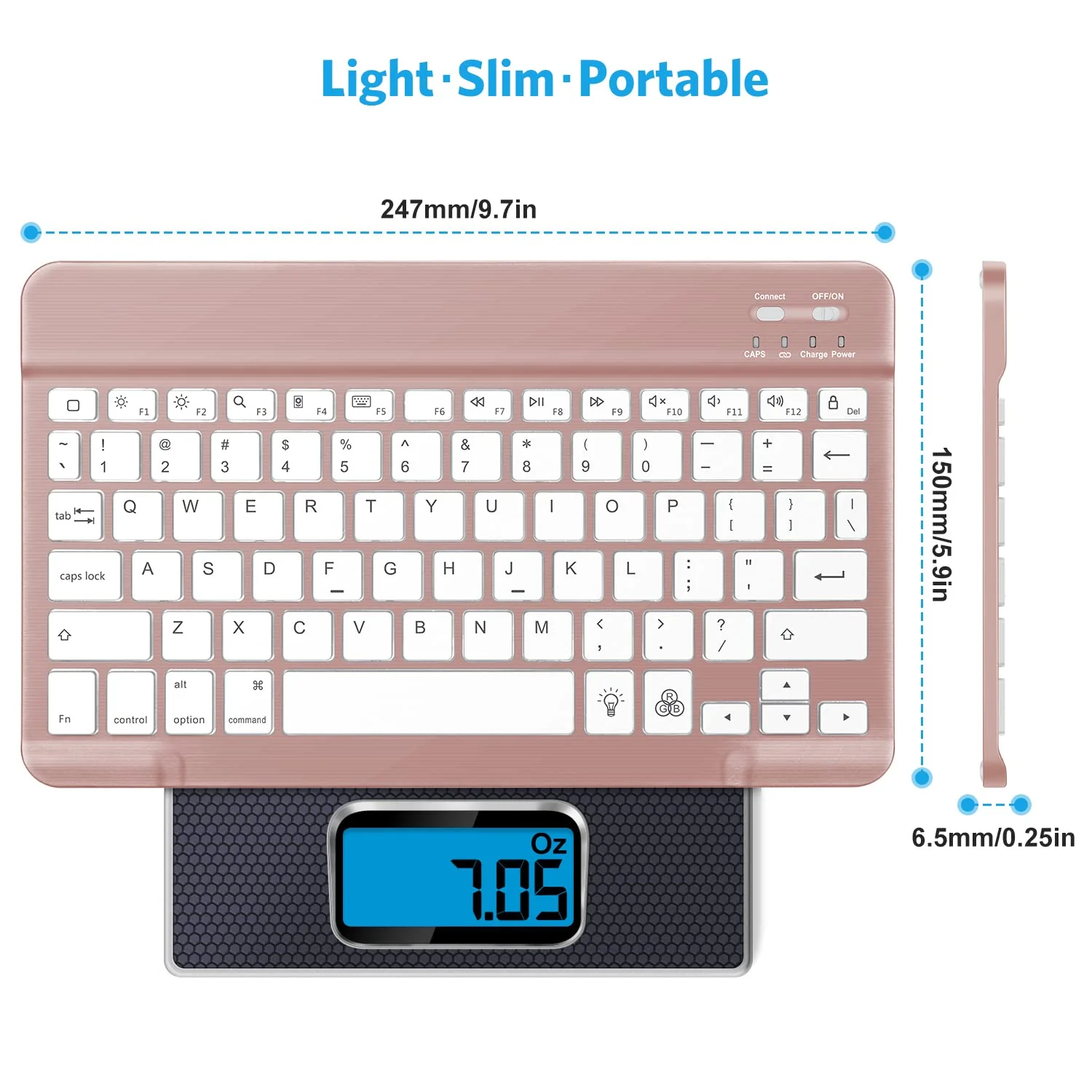 Bluetooth Keyboard, OMOTON Wireless Rechargeable Keyboard for iPad, iPad Pro, iPad Mini, iPad Air with Illuminated LED (Rose Gold) Rose Gold - Image 6