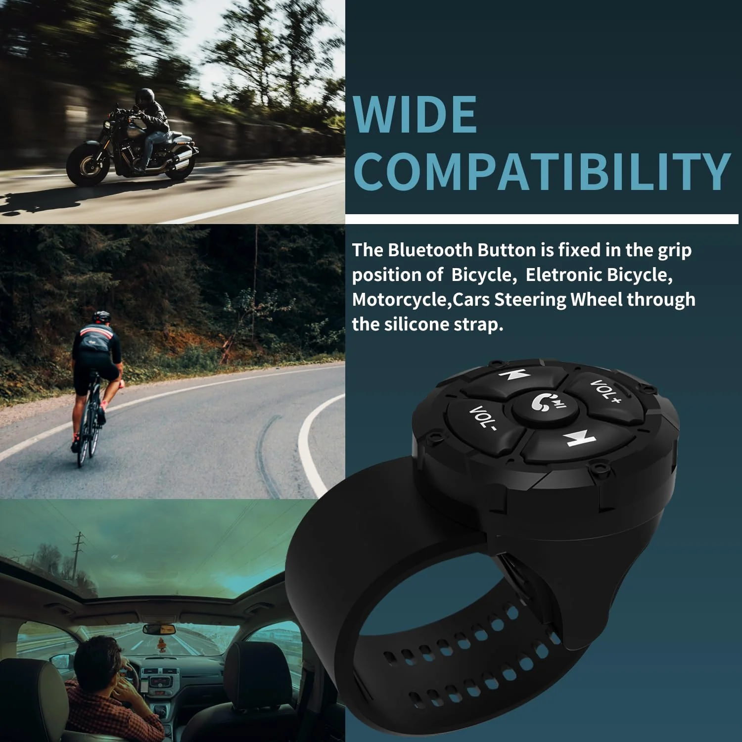 Bluetooth Media Button Remote,Waterproof Wireless Music Controller for Car Bike Motorcycle,Steering Wheel Control Button Compatible for iPhone/Android Phone Black - Image 6