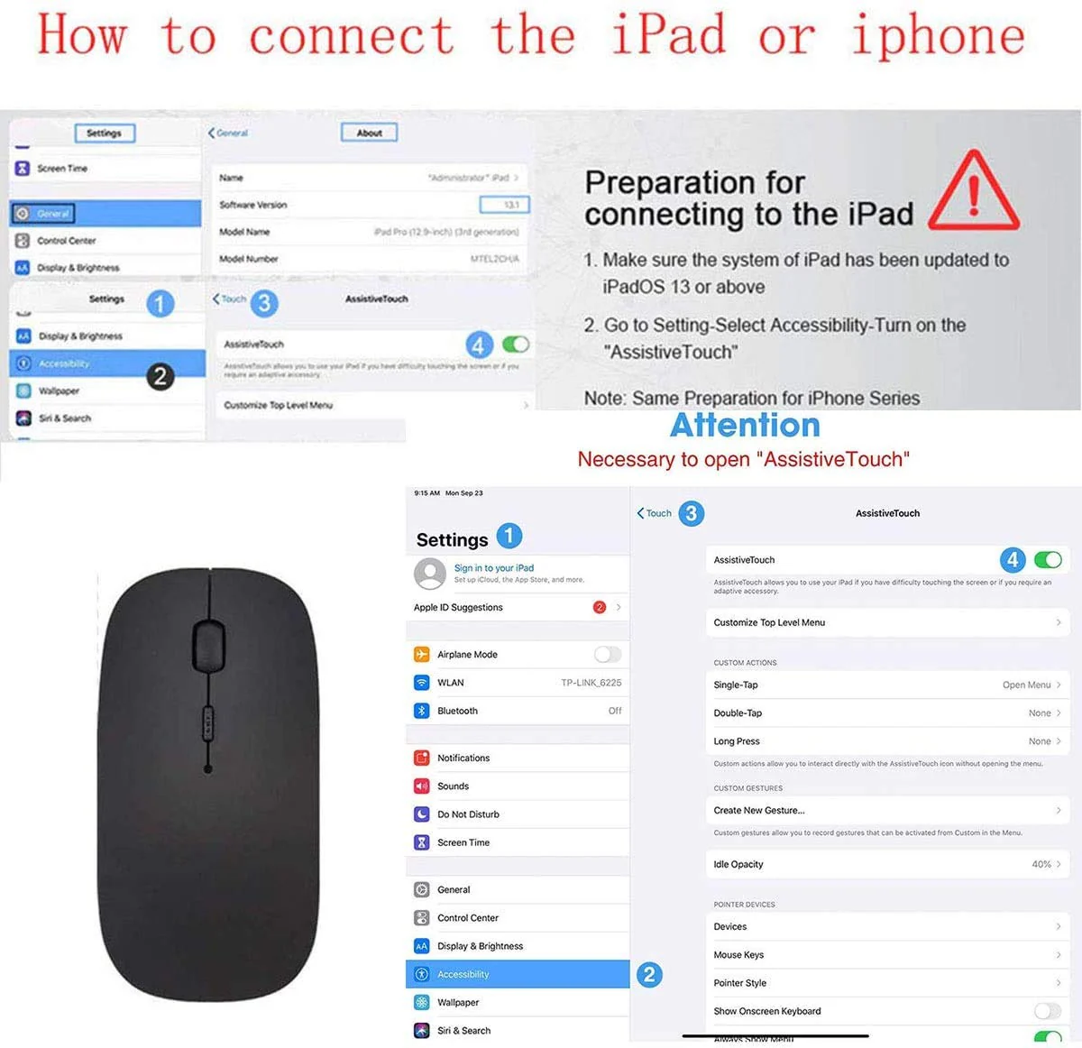 Bluetooth Mouse,Rechargeable Wireless Mouse for MacBook Pro/MacBook Air,Bluetooth Wireless Mouse for Laptop/PC/Mac/iPad pro/Computer Black - Image 2