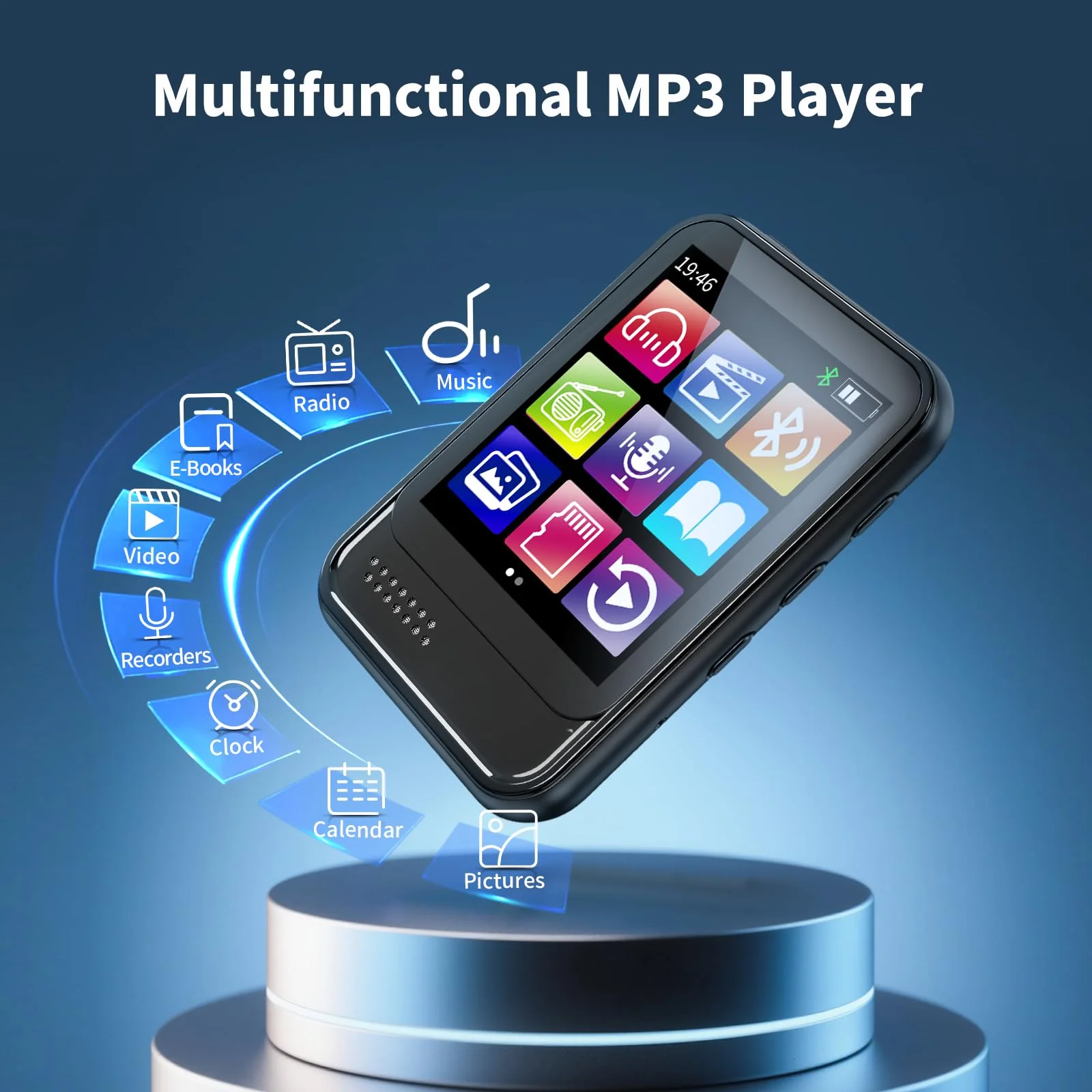 Bluetooth MP3 Player, Portable Music Player with FM Radio, Voice Recorder, Ebook Digital Audio Player with 16GB Internal Memory Support TF Card up to 512GB 1.8" Black - Image 4