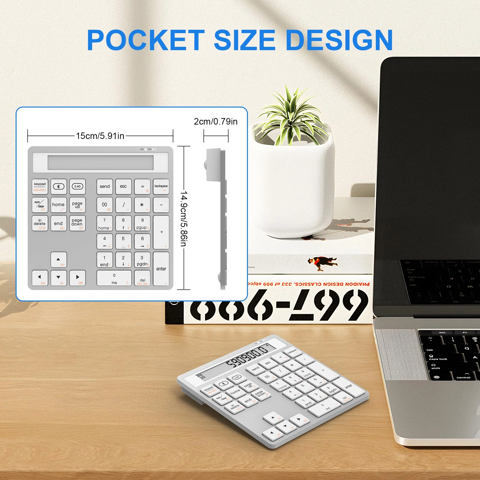 Bluetooth Number Pad - 2.4G Wireless Numeric Keypad with Display Calculator - Wireless Number Pad Slim 34-Key Portable Financial Accounting Numpad Data Entry &Calculation 2in1 for Laptop Desktop White Bluetooth/2.4G Wireless Number Pad(White) - Image 7