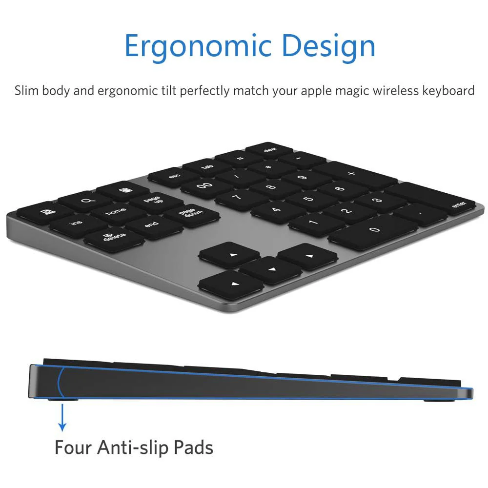 Bluetooth Number Pad, Wireless Numeric Keypad, USB-C Rechargeable External 34-Keys Numpad, Financial Data Entry Keyboard for iMac, MacBook Air/Pro, PC Desktop, Laptop Notebook A-Black - Image 7