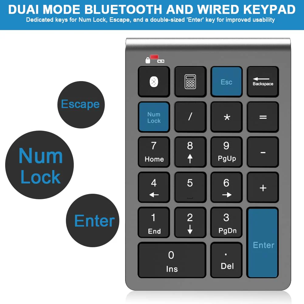 Bluetooth Number Pad Wireless & Wired 10 Key USB Keypad Two in One, Rechargeable Numpad for Laptops, Desktop, Computers Accessories Compatible with MacBook iPads ChromeBook EliteBook Notebook etc. Metal Grey - Image 6