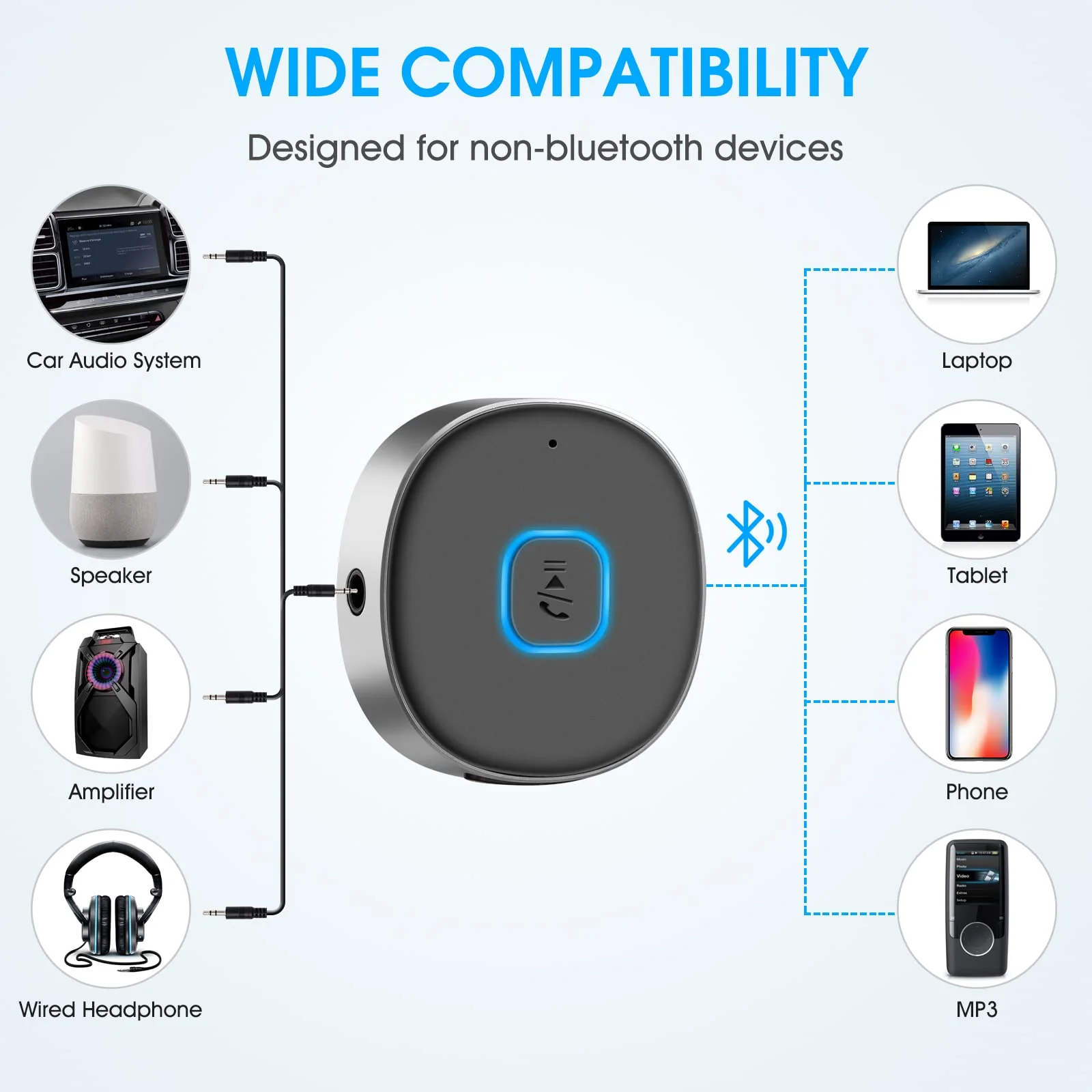 Bluetooth Receiver, LAICOMEIN Bluetooth Aux Receiver, Portable 3.5mm Aux Car Adapter, Bluetooth 5.0 Wireless Audio Receiver for Car/Home Stereo/Wired Headphones/Speaker, 16H Battery Life - Image 3