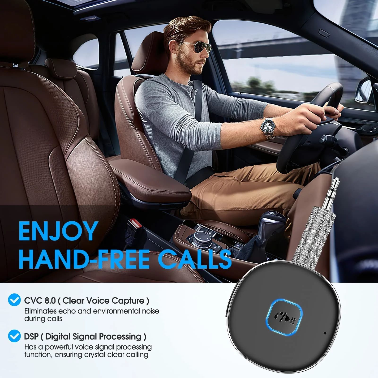 Bluetooth Receiver, LAICOMEIN Bluetooth Aux Receiver, Portable 3.5mm Aux Car Adapter, Bluetooth 5.0 Wireless Audio Receiver for Car/Home Stereo/Wired Headphones/Speaker, 16H Battery Life - Image 5