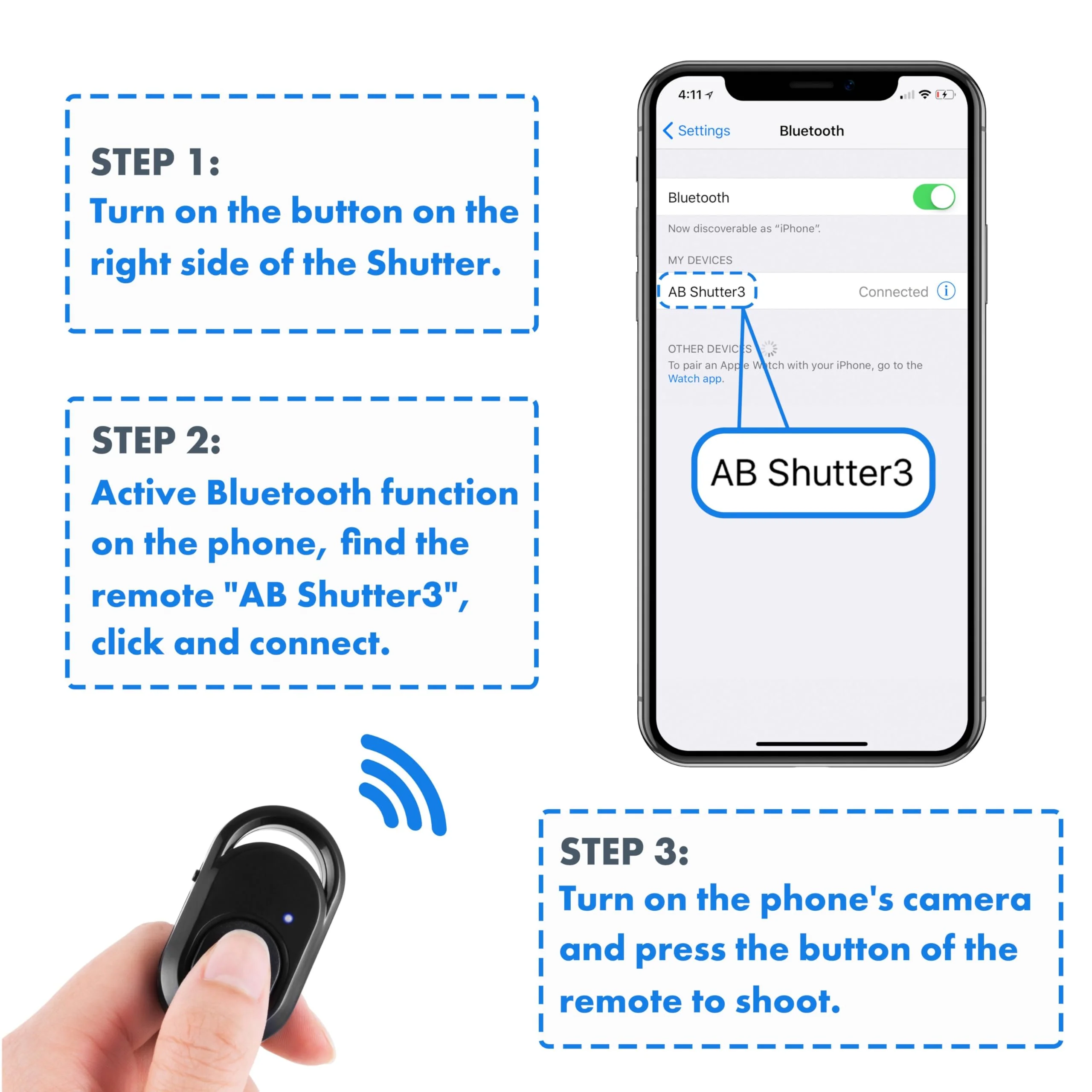 Bluetooth Remote Control iPhone Camera Remote: Wireless Remote Shutter for Selfies and Photo Clicker Compatible with iPhone iPad Tablet and Android Phone Wrist Strap Included (1 Pack) 1 Pack - Image 4