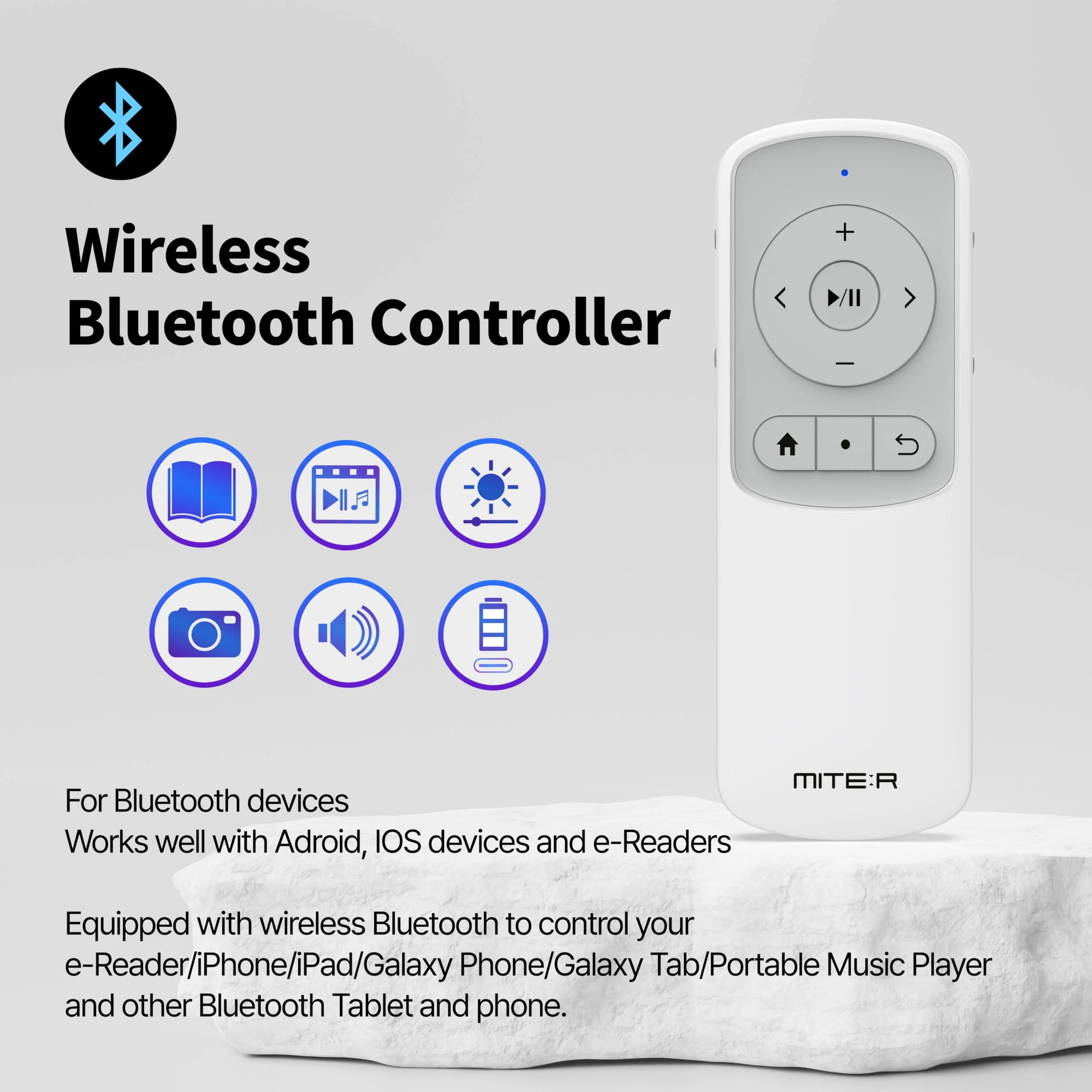 Bluetooth Remote Control Page Turner Clicker for Kindle App, Boox, e-Reader, TikTok Scrolling, YouTube Shorts, Reels, Video, Music, Camera, for iOS iPad iPhone, Android Galaxy Phone Tablet (White) White - Image 7