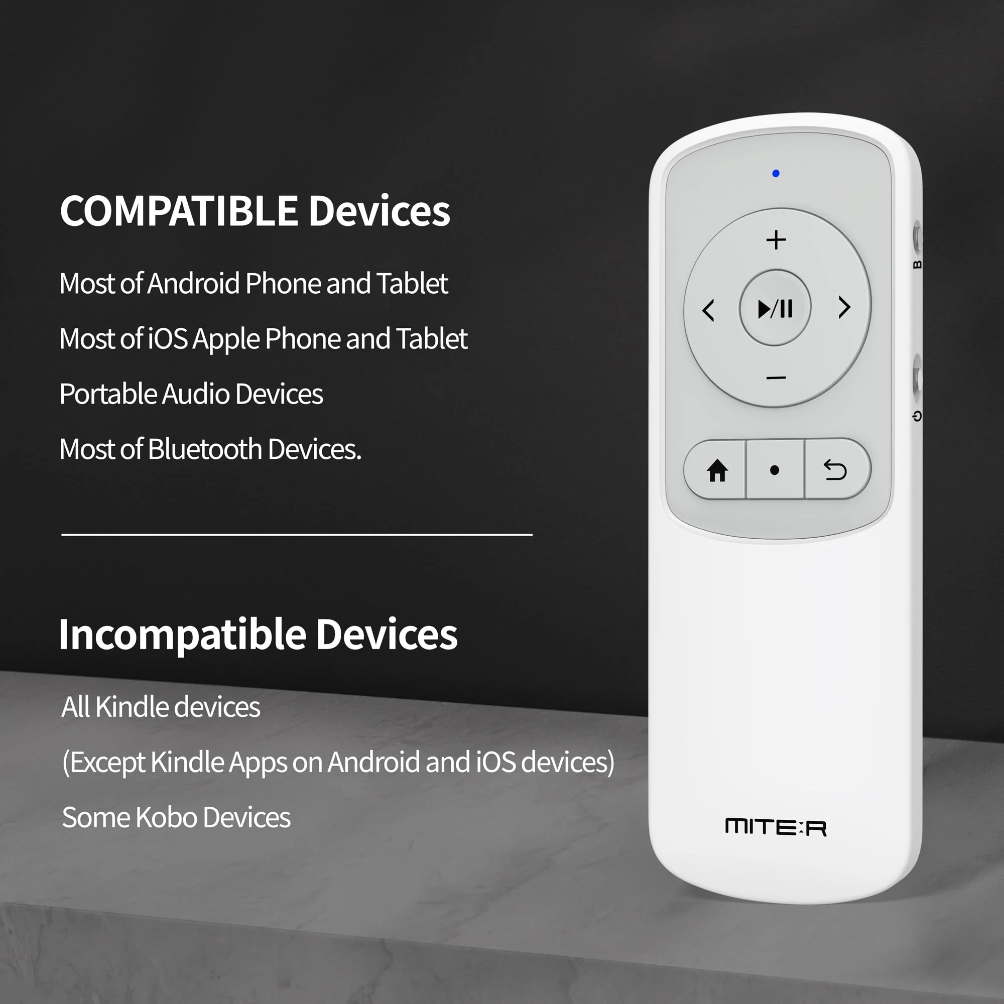 Bluetooth Remote Control Page Turner Clicker for Kindle App, Boox, e-Reader, TikTok Scrolling, YouTube Shorts, Reels, Video, Music, Camera, for iOS iPad iPhone, Android Galaxy Phone Tablet (White) White - Image 9
