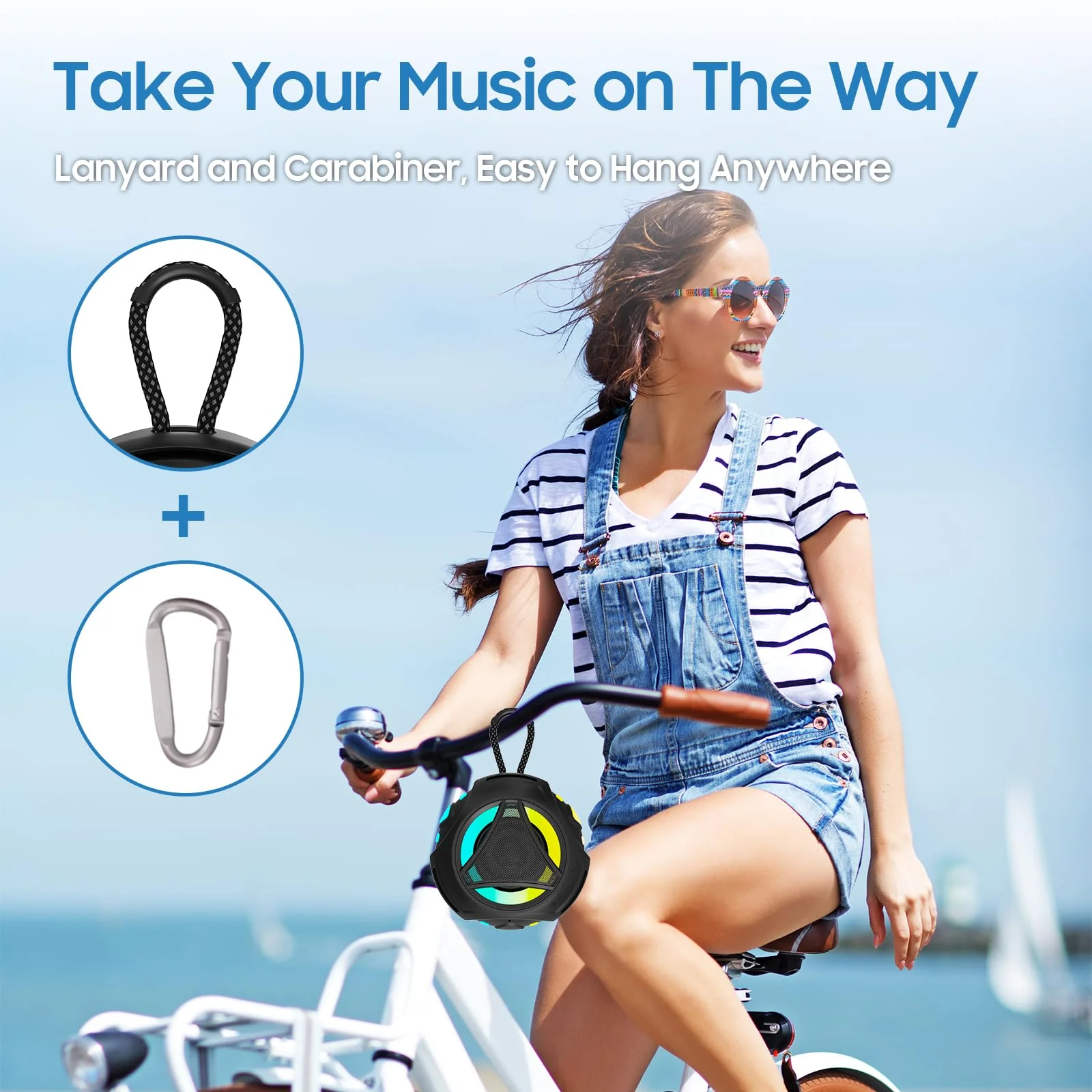 Bluetooth Shower Speake Waterproof，Portable Outdoor Bluetooth Speake with RGB Lights，IPX67 Floating，Built-in Mic，24Hrs Playtime，True Wireless Stereo，Gifts for Teens Boy Girls Women Men - Black - Image 4