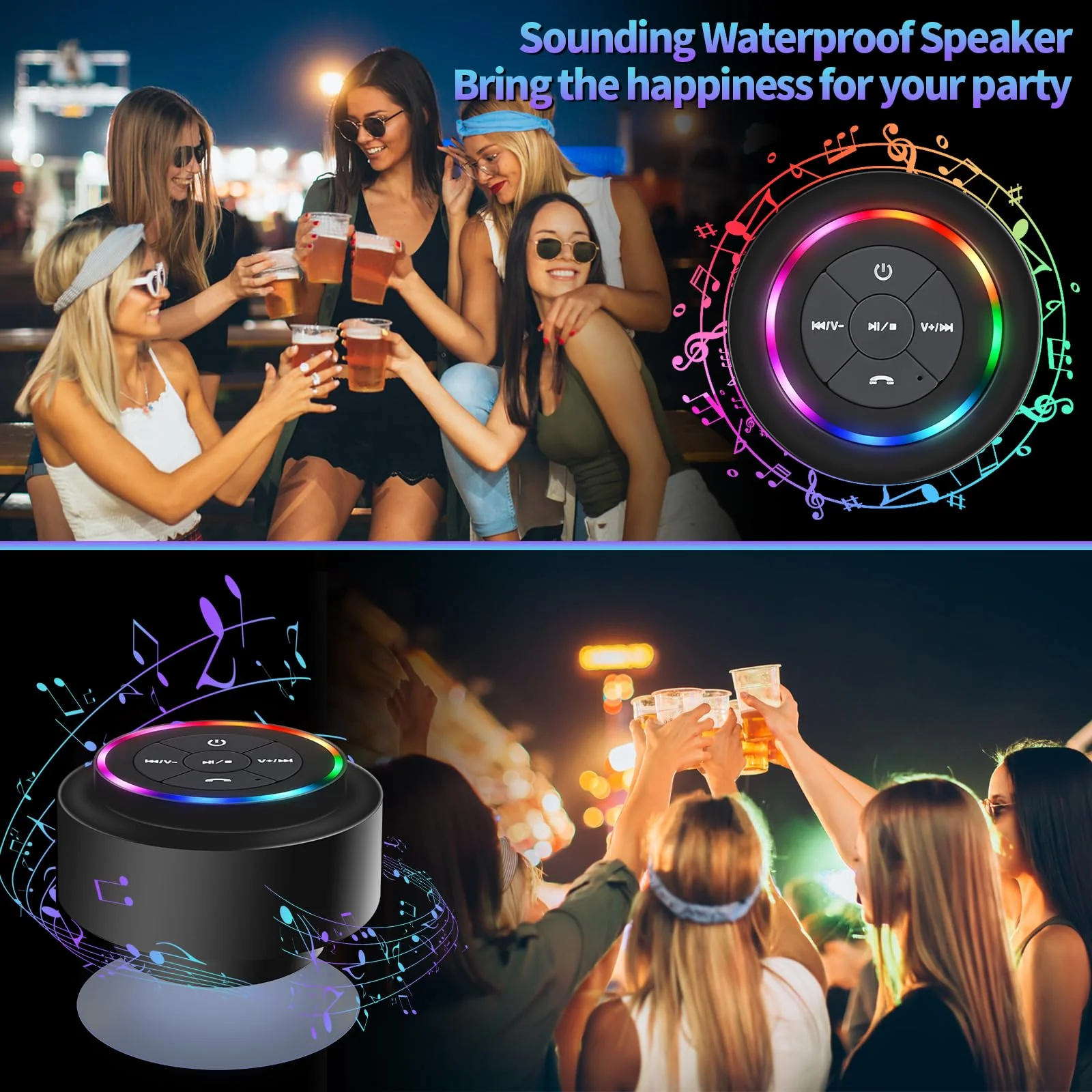 Bluetooth Shower Speaker, Portable Bluetooth Speakers with Suction Cup, IP67 Waterproof Speaker with LED Light, Wireless, Floating, for Camping Beach Travel, Gift for Men, Women Multicolor - Image 2