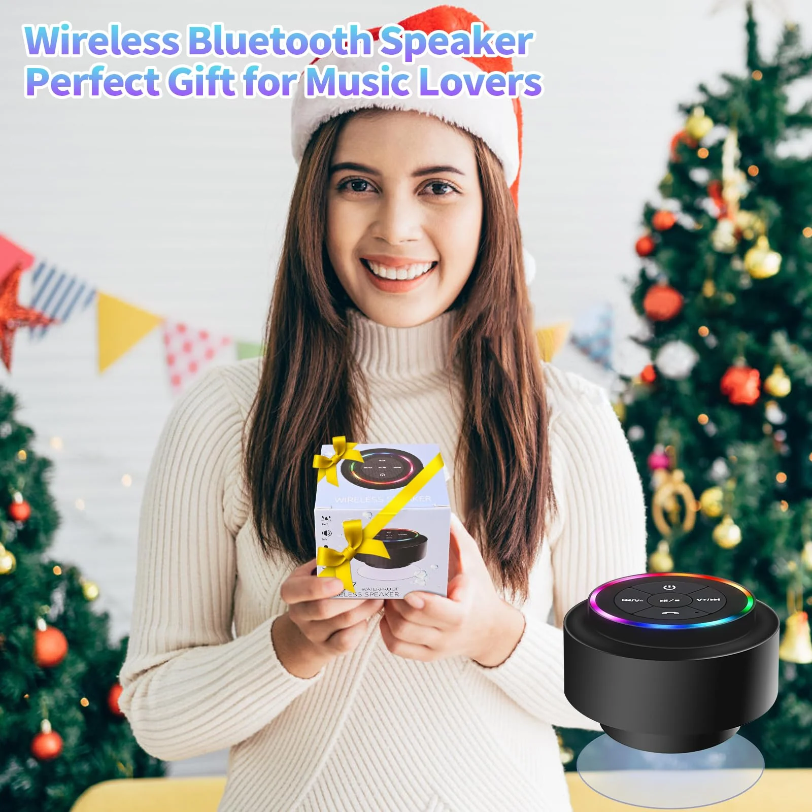Bluetooth Shower Speaker, Portable Bluetooth Speakers with Suction Cup, IP67 Waterproof Speaker with LED Light, Wireless, Floating, for Camping Beach Travel, Gift for Men, Women Multicolor - Image 4