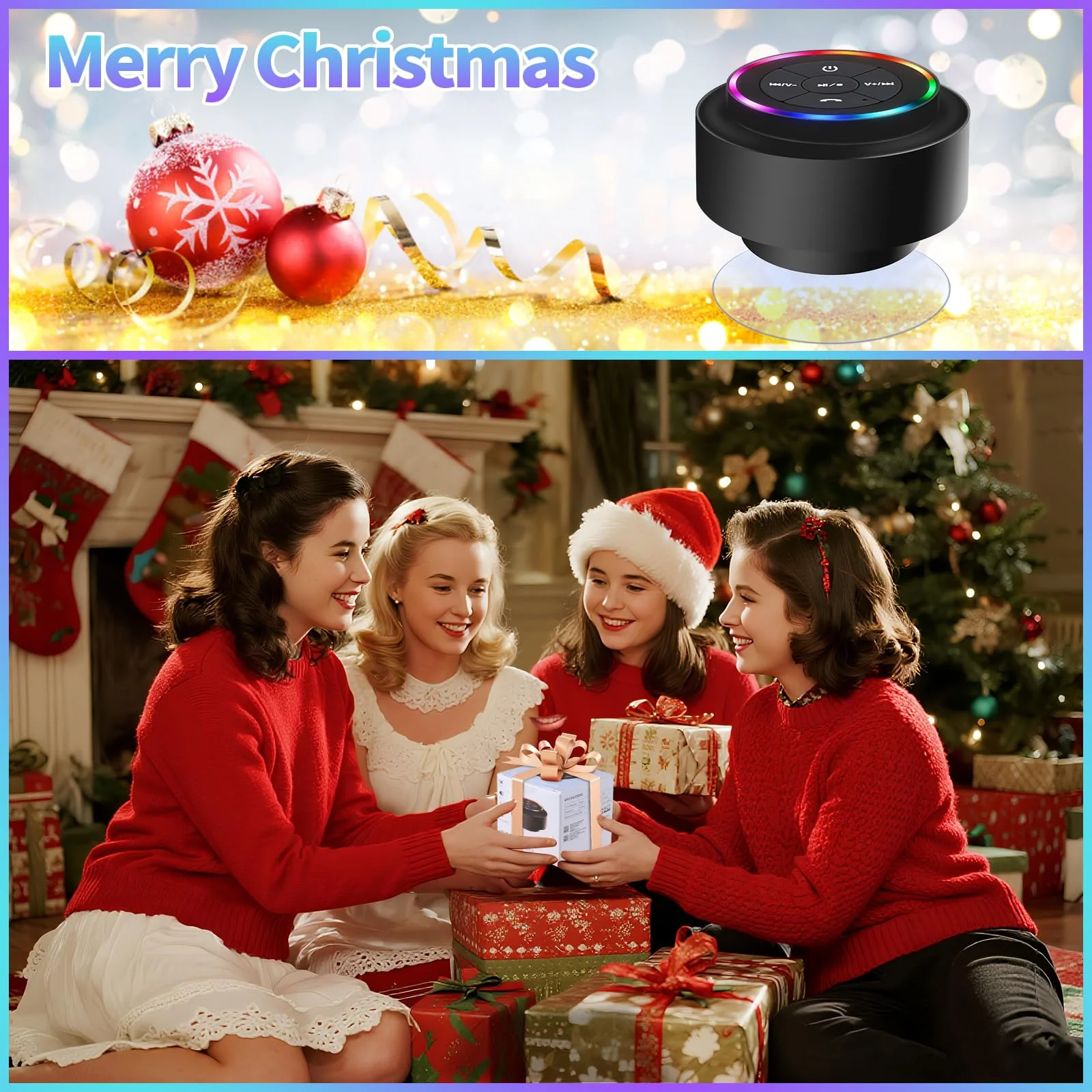 Bluetooth Shower Speaker, Portable Bluetooth Speakers with Suction Cup, IP67 Waterproof Speaker with LED Light, Wireless, Floating, for Camping Beach Travel, Gift for Men, Women Multicolor - Image 6