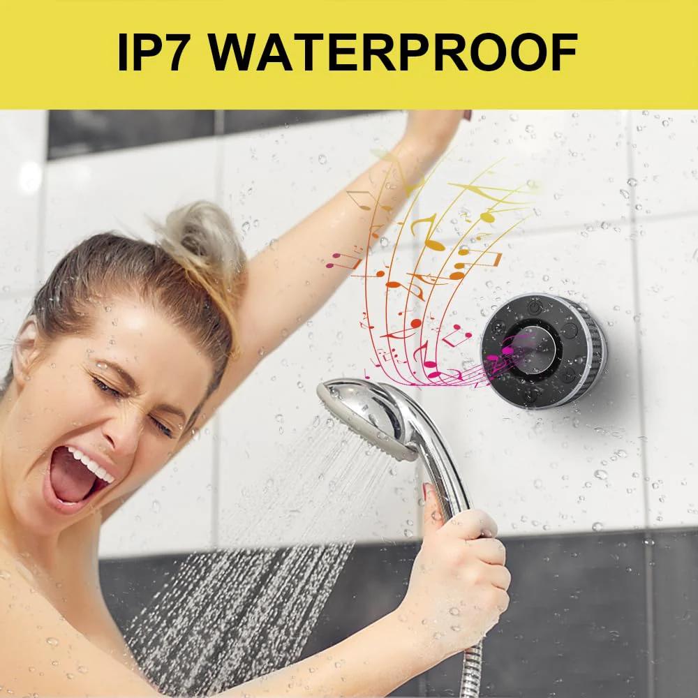 Bluetooth Shower Speaker, Portable Speaker Bluetooth 5.3 with Suction Cup, Wireless Speakers Waterproof IP7, RGB Lights, Built-in Mic, Small Speakers for Bathroom, Party, Beach, Pool 2025 new, Black - Image 3