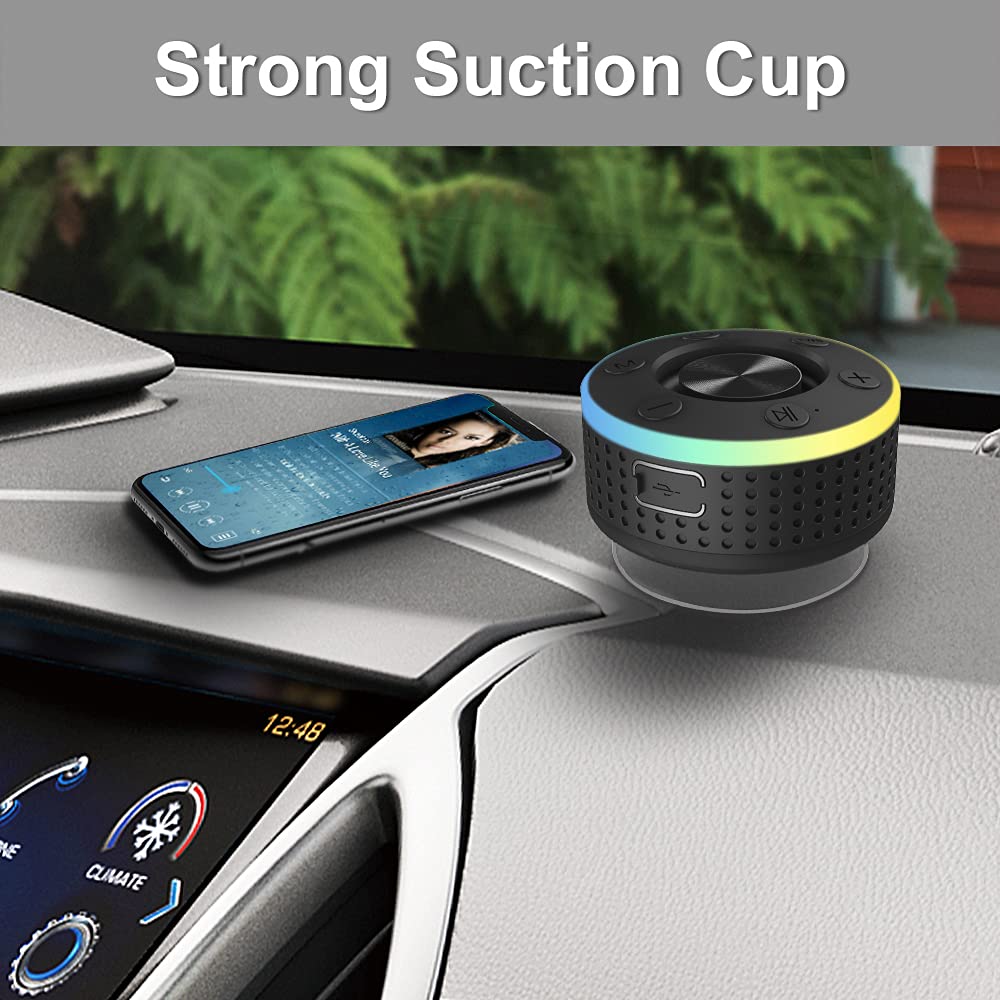 Bluetooth Shower Speaker, Portable Speaker Bluetooth 5.3 with Suction Cup, Wireless Speakers Waterproof IP7, RGB Lights, Built-in Mic, Small Speakers for Bathroom, Party, Beach, Pool 2025 new, Black - Image 5