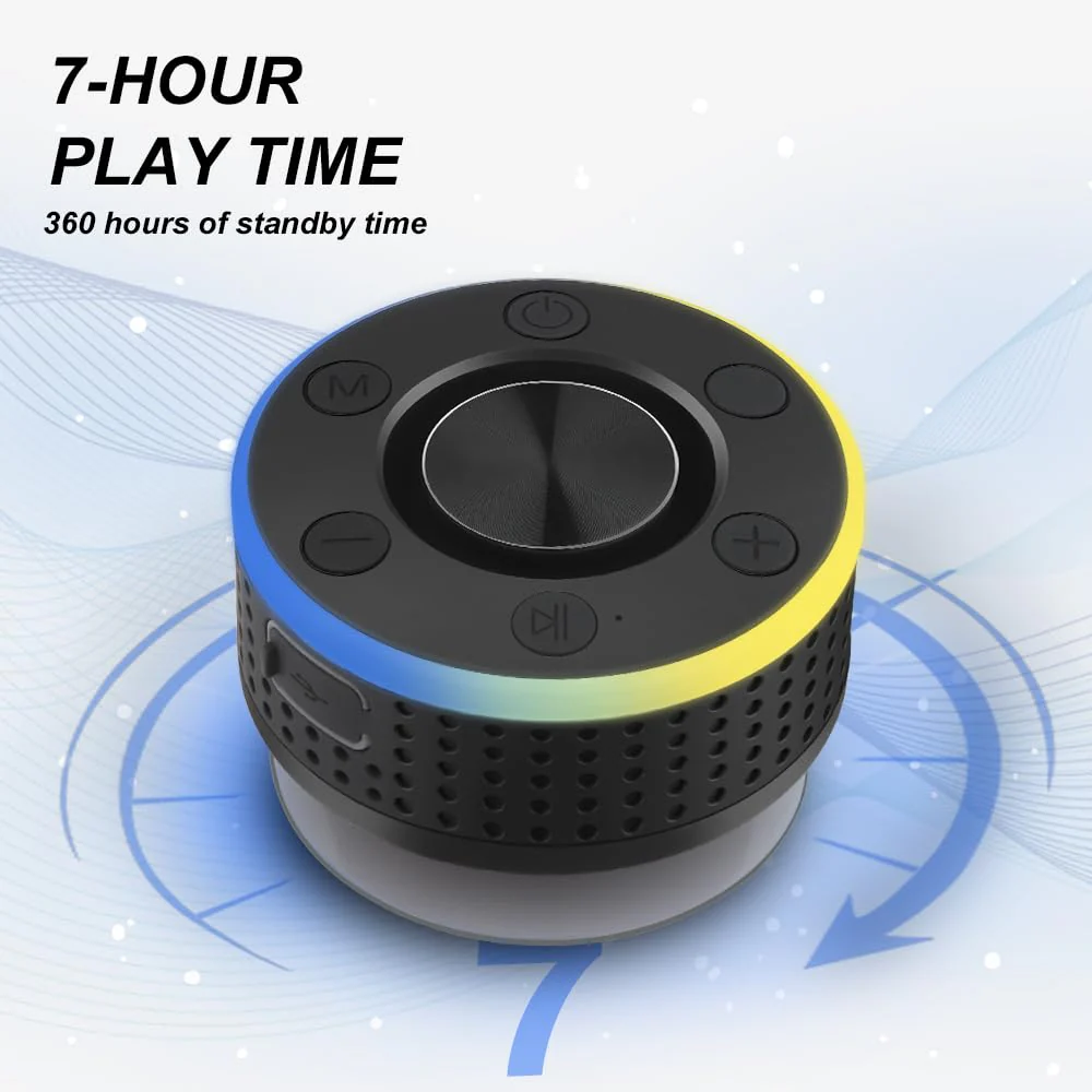 Bluetooth Shower Speaker, Portable Speaker Bluetooth 5.3 with Suction Cup, Wireless Speakers Waterproof IP7, RGB Lights, Built-in Mic, Small Speakers for Bathroom, Party, Beach, Pool 2025 new, Black - Image 7
