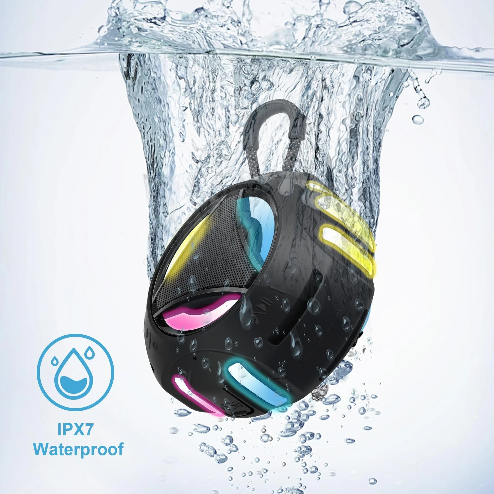 Bluetooth Shower Speaker Waterproof, Portable Bluetooth Speakers Wireless, Outdoor, Floating IPX7, Built-in Mic, 24H Playtime with LED Lights, Loud HD Sound, Powerful Bass, Gifts for Unisex - Black - Image 6