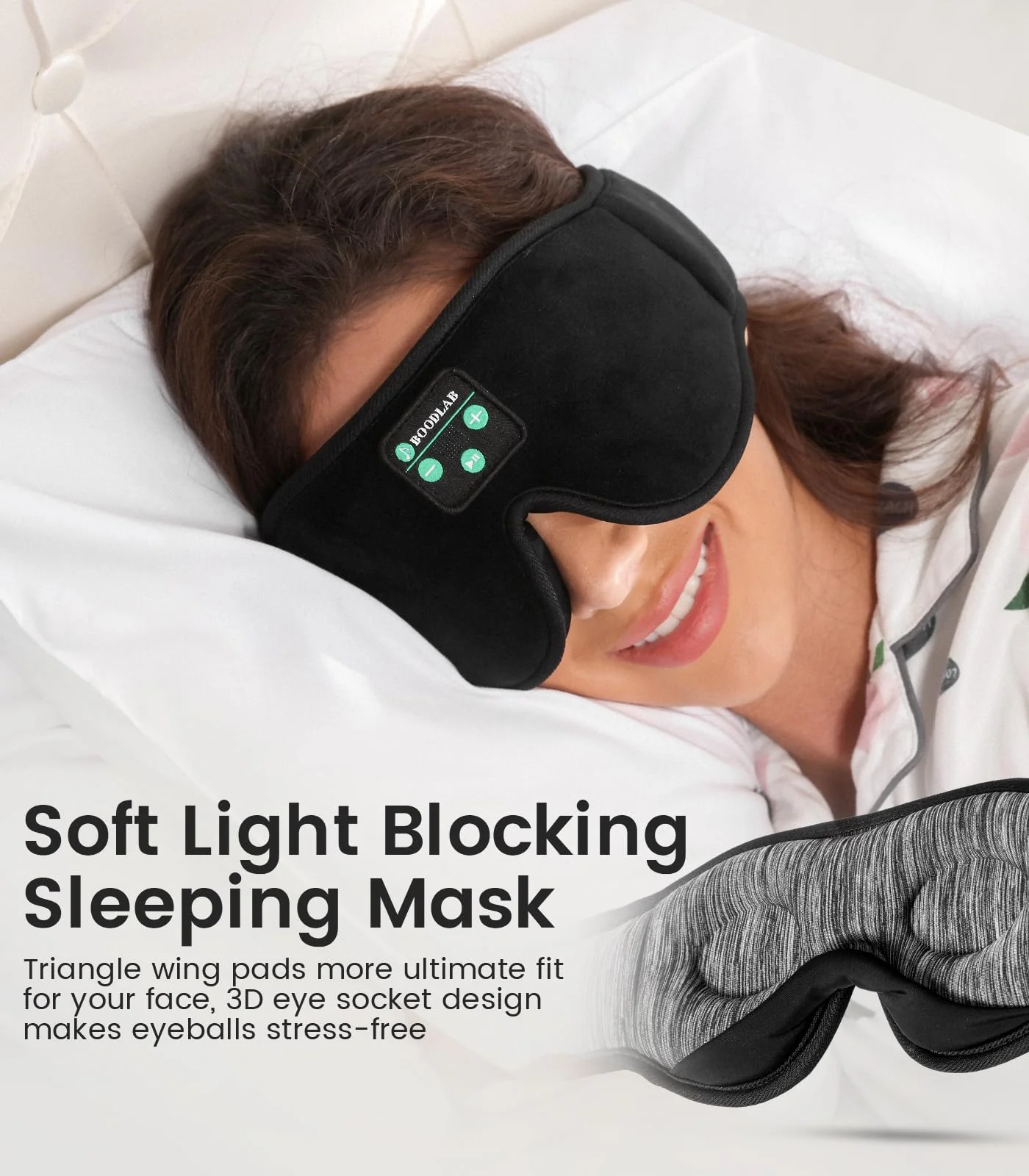 Bluetooth Sleep Mask, Boodlab Sleep Mask with Bluetooth Headphones, Sleeping Headphones for Side Sleepers Travel Yoga, Cool Tech Gadgets Unique Gift for Valentine's Mother's Day Birthday Christmas Black Gray - Image 2