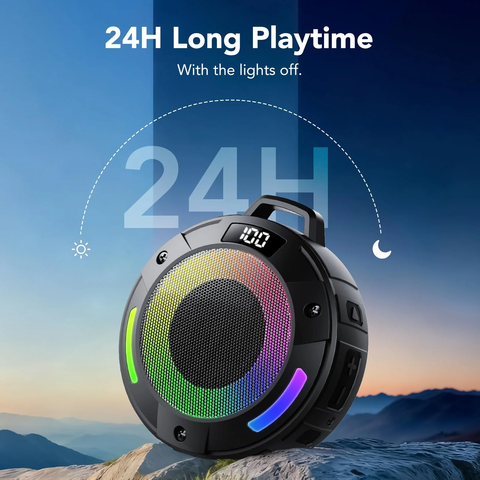 Bluetooth Speaker, 2025 Portable Wireless Shower Speaker, Digital Display Portable Speaker with Detachable hook ,IPX7 Waterproof with LED Light, HD Sound & Bass for Bathroom, Pool, Beach & Outdoor - Image 3