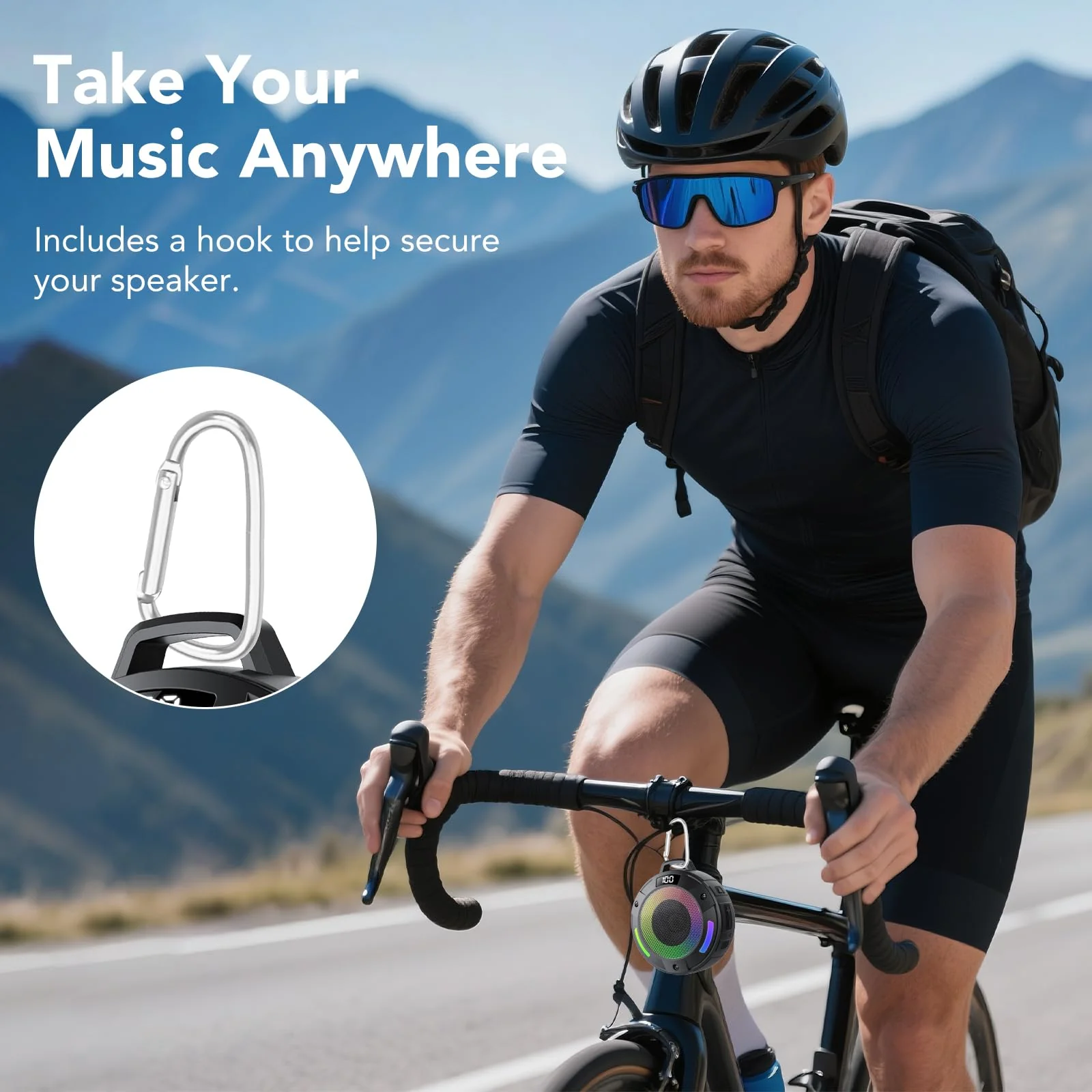 Bluetooth Speaker, 2025 Portable Wireless Shower Speaker, Digital Display Portable Speaker with Detachable hook ,IPX7 Waterproof with LED Light, HD Sound & Bass for Bathroom, Pool, Beach & Outdoor - Image 6