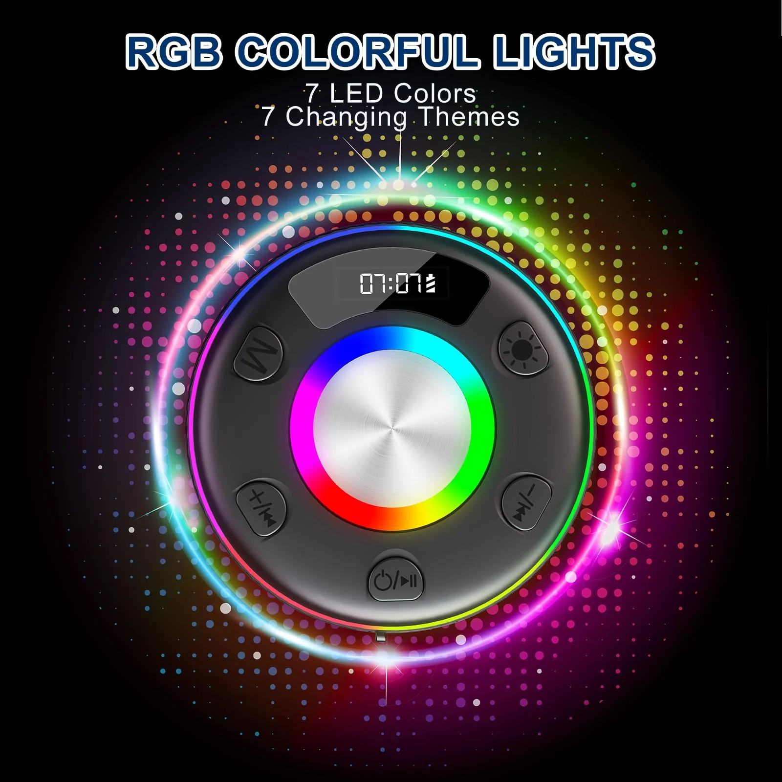 Bluetooth Speaker, Shower Speaker, IP7 Waterproof Portable Speakers Bluetooth 5.4 with HD Sound, RGB Light/LED Display/Hands-Free Call/Suction Cup Perfect for Bathroom Sing-Along Stocking Stuffers - Image 4