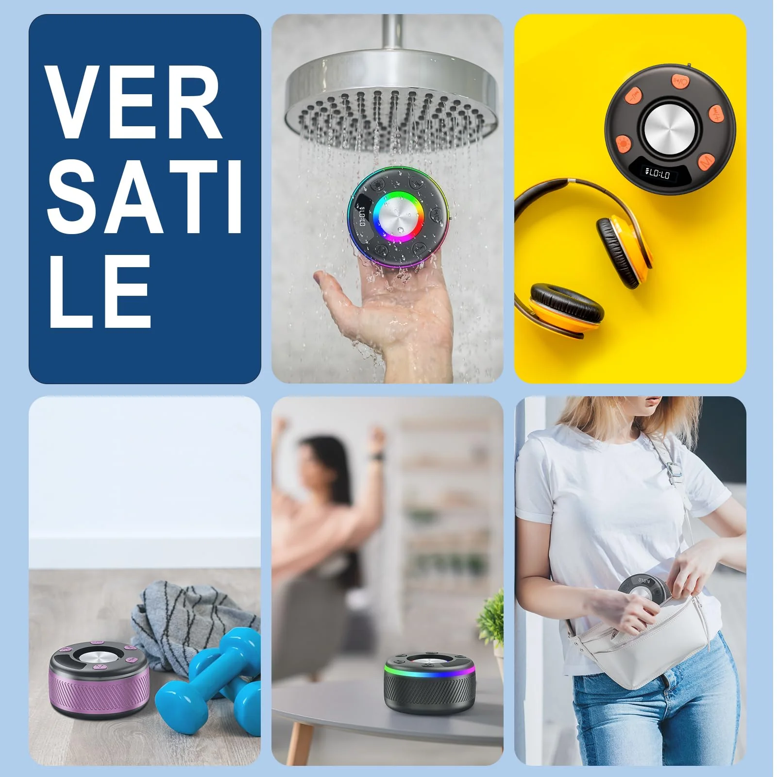 Bluetooth Speaker, Shower Speaker, IP7 Waterproof Portable Speakers Bluetooth 5.4 with HD Sound, RGB Light/LED Display/Hands-Free Call/Suction Cup Perfect for Bathroom Sing-Along Stocking Stuffers - Image 7