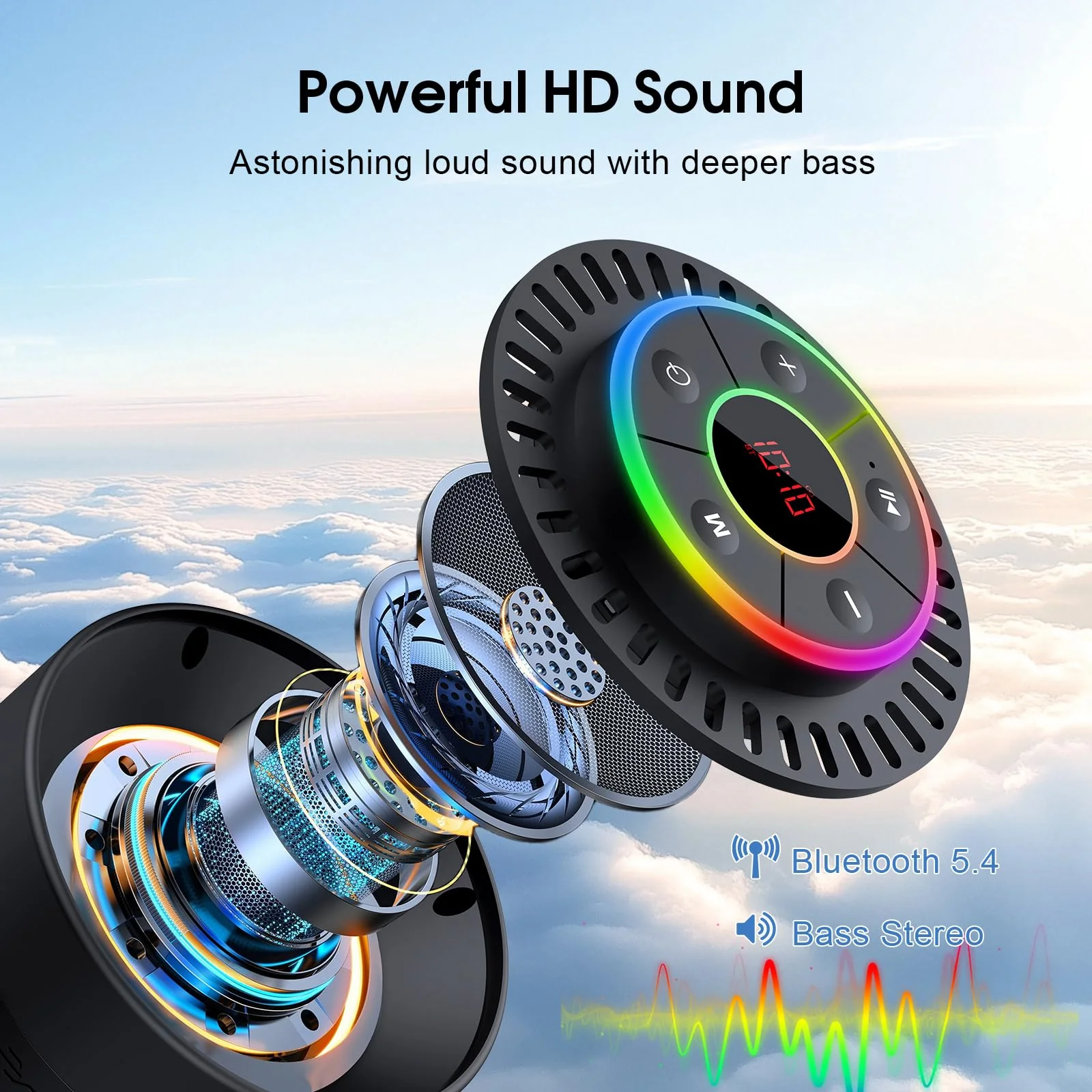 Bluetooth Speaker, Shower Speaker IPX7 Waterproof, Speakers Bluetooth Wireless with Rich Bass, Portable Speaker with LED Light, Suction Cup,8H Playtime - Image 2