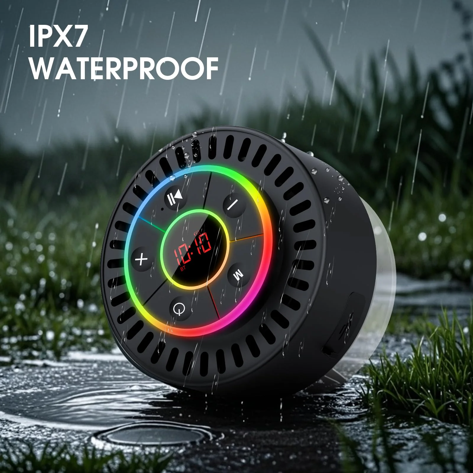 Bluetooth Speaker, Shower Speaker IPX7 Waterproof, Speakers Bluetooth Wireless with Rich Bass, Portable Speaker with LED Light, Suction Cup,8H Playtime - Image 5