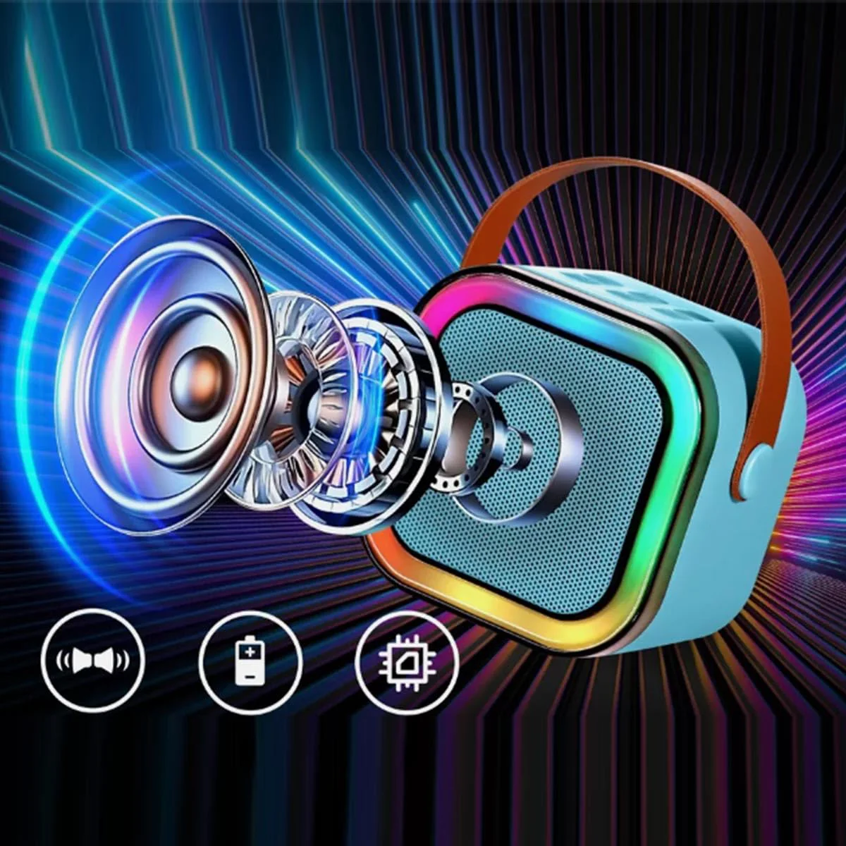 Bluetooth Speaker Small Speaker Wireless Microphone and Singing Integrated Speaker, Suitable for Home School Gatherings, Blue - Image 2