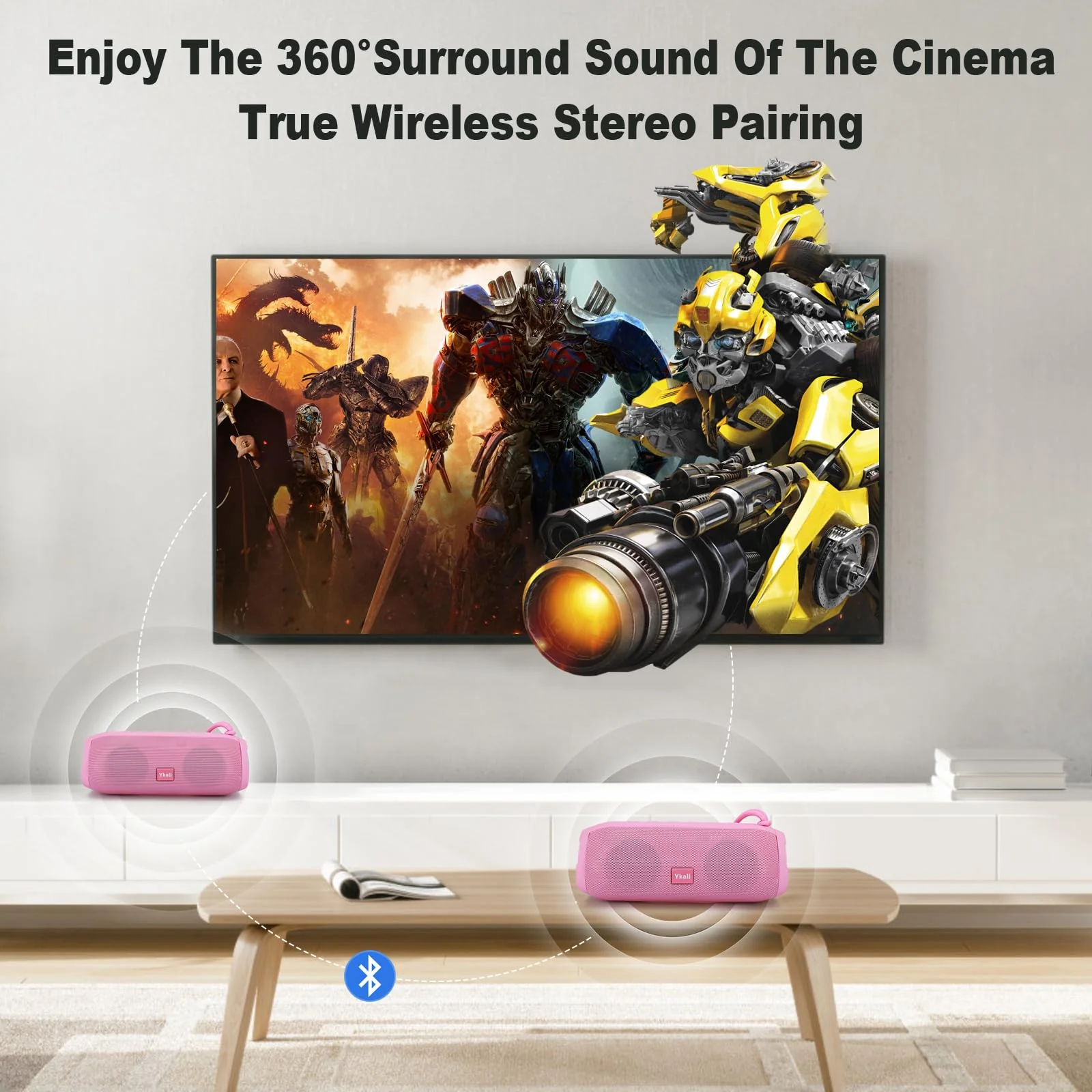 Bluetooth Speakers, Portable Bluetooth Speaker Wireless with 20W Loud Stereo Sound, TWS Pairing, IPX6 Waterproof Shower Speakers, 36H Playtime, RGB Light Speaker, Built-in Radio Mode Light Pink - Image 5