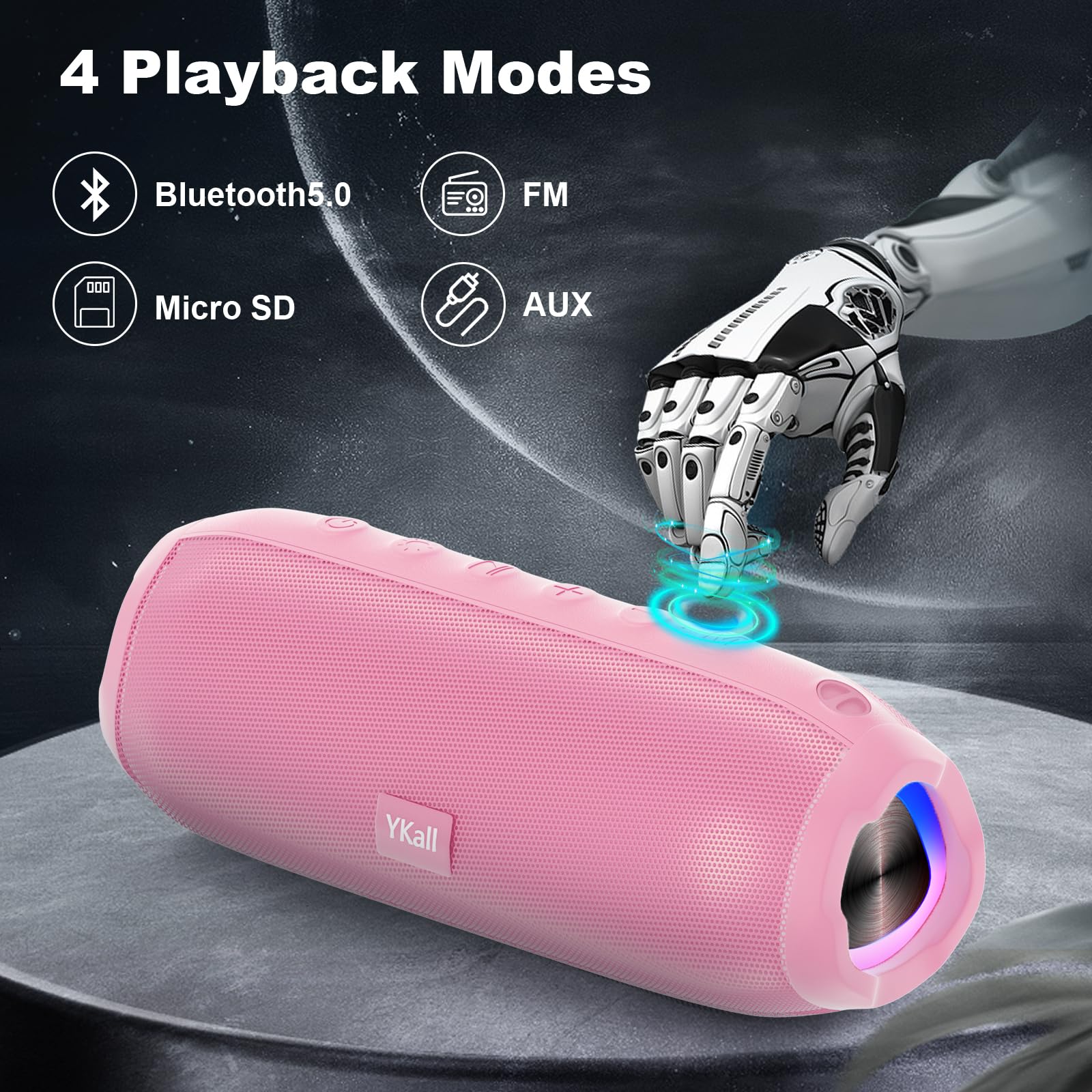 Bluetooth Speakers, Portable Bluetooth Speaker Wireless with 20W Loud Stereo Sound, TWS Pairing, IPX6 Waterproof Shower Speakers, 36H Playtime, RGB Light Speaker, Built-in Radio Mode Light Pink - Image 7